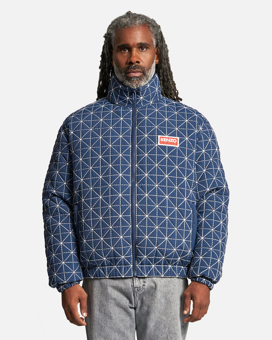 KENZO Sashiko Stitch Zip Up Hoodie in Blue for Men