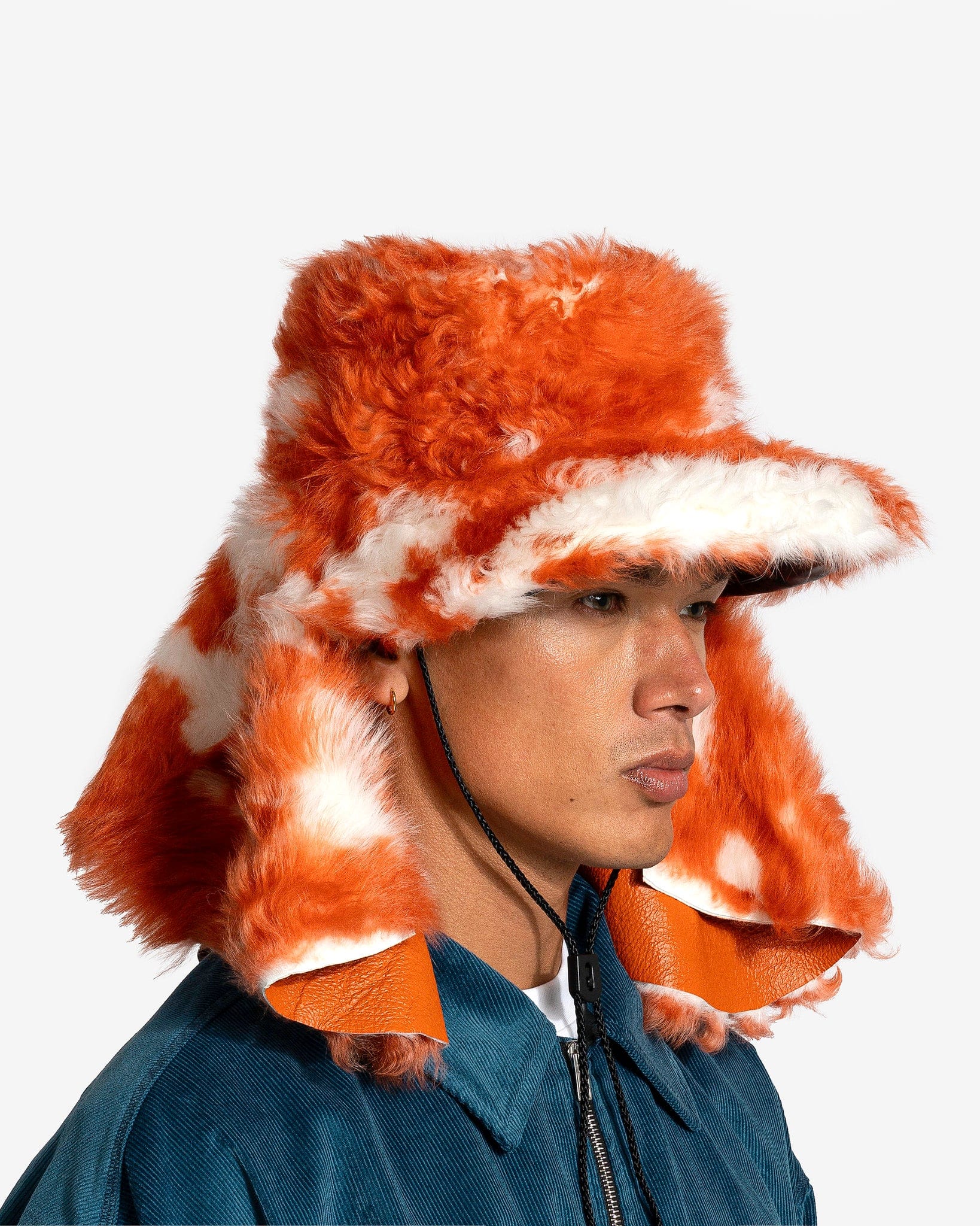 Marni Men's Hats Shearling Trapper Hat in Sun Orange