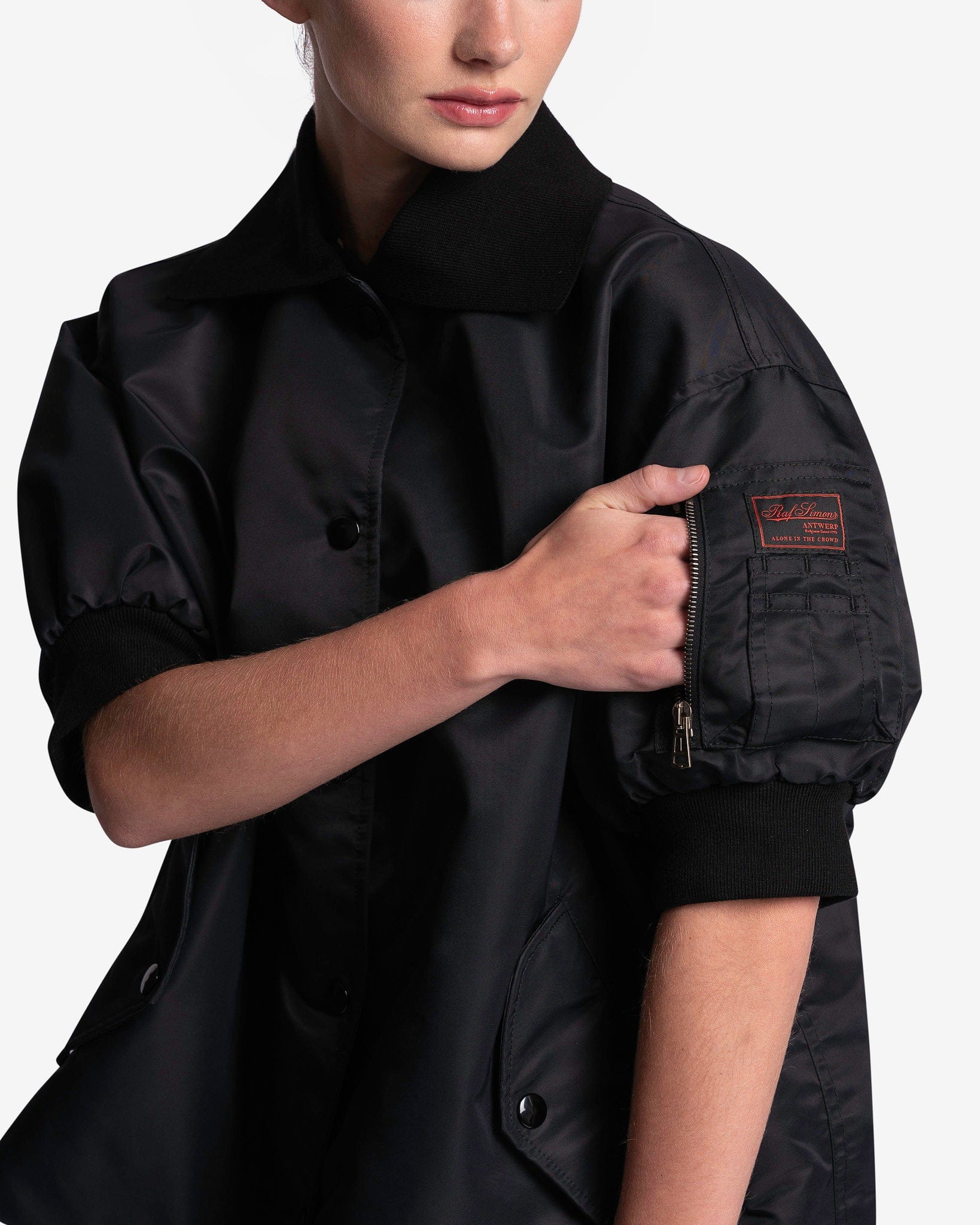 Short Sleeved Polo Bomber Jacket in Black