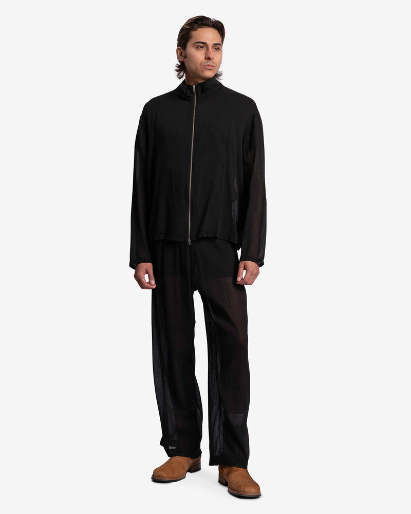 Shrunken Full-Zip Polo in Black Rayon Plait