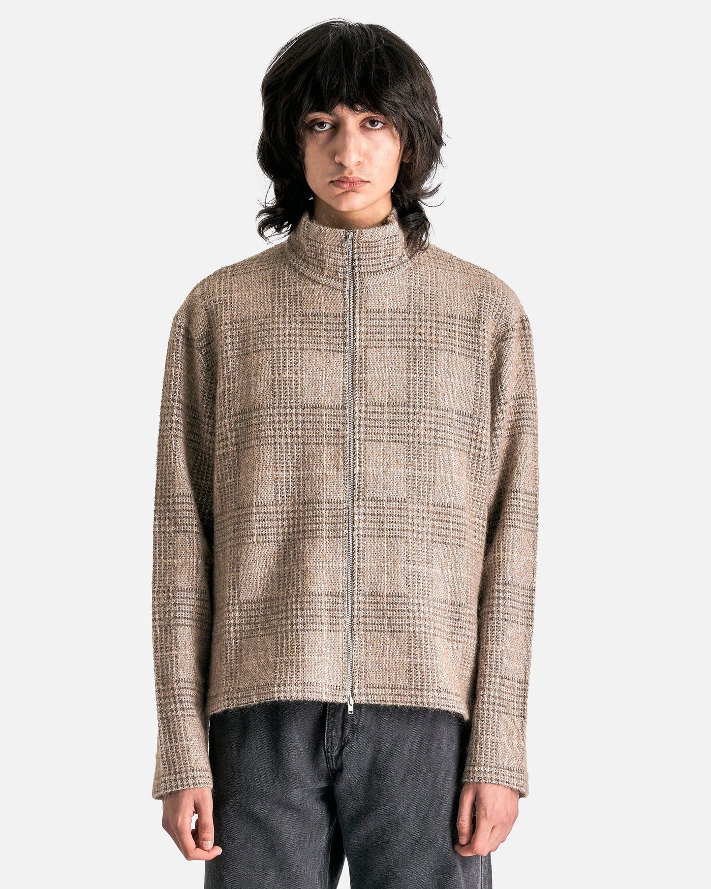 Our Legacy Men's Tops Shrunken Fullzip Polo in Beige Hound Check