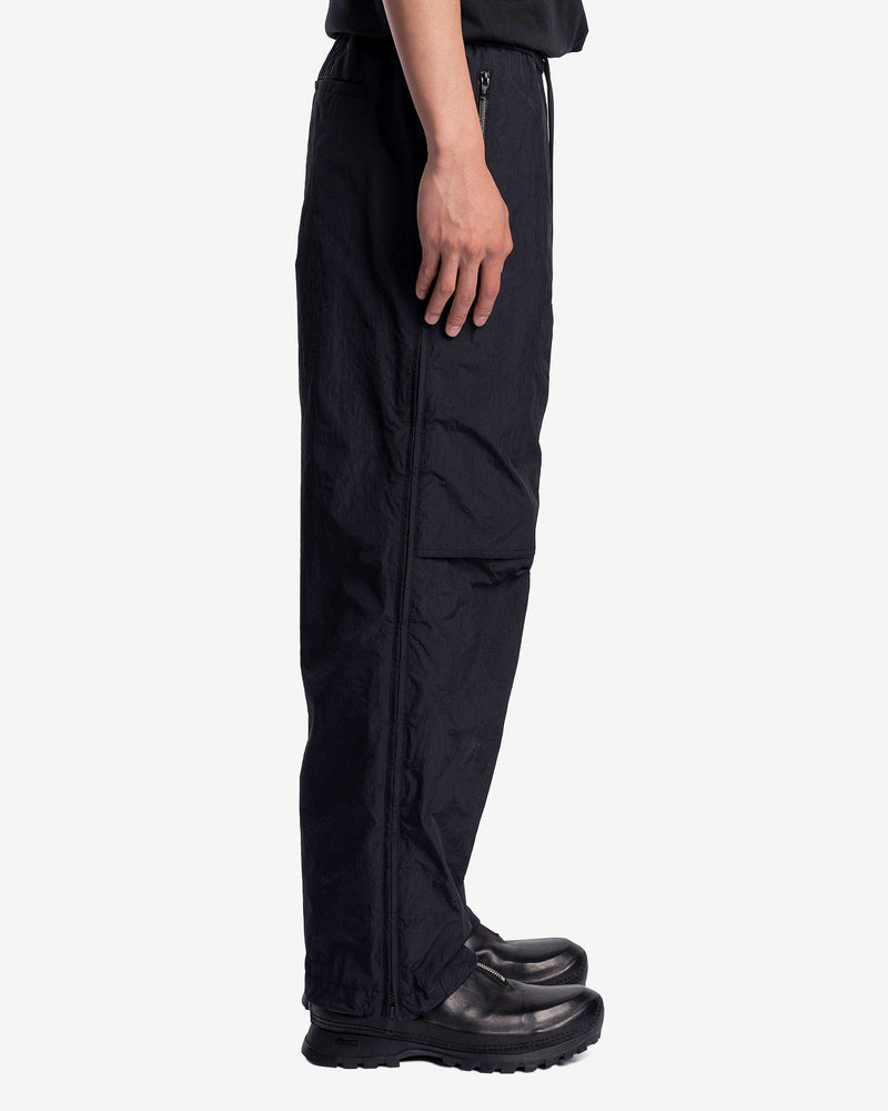 Side Zipper Open Nylon Trainer Pants in Black