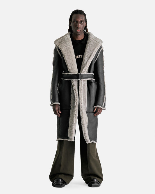 Rick Owens Men's Coat Slim Hoodie Coat in Black/Pearl