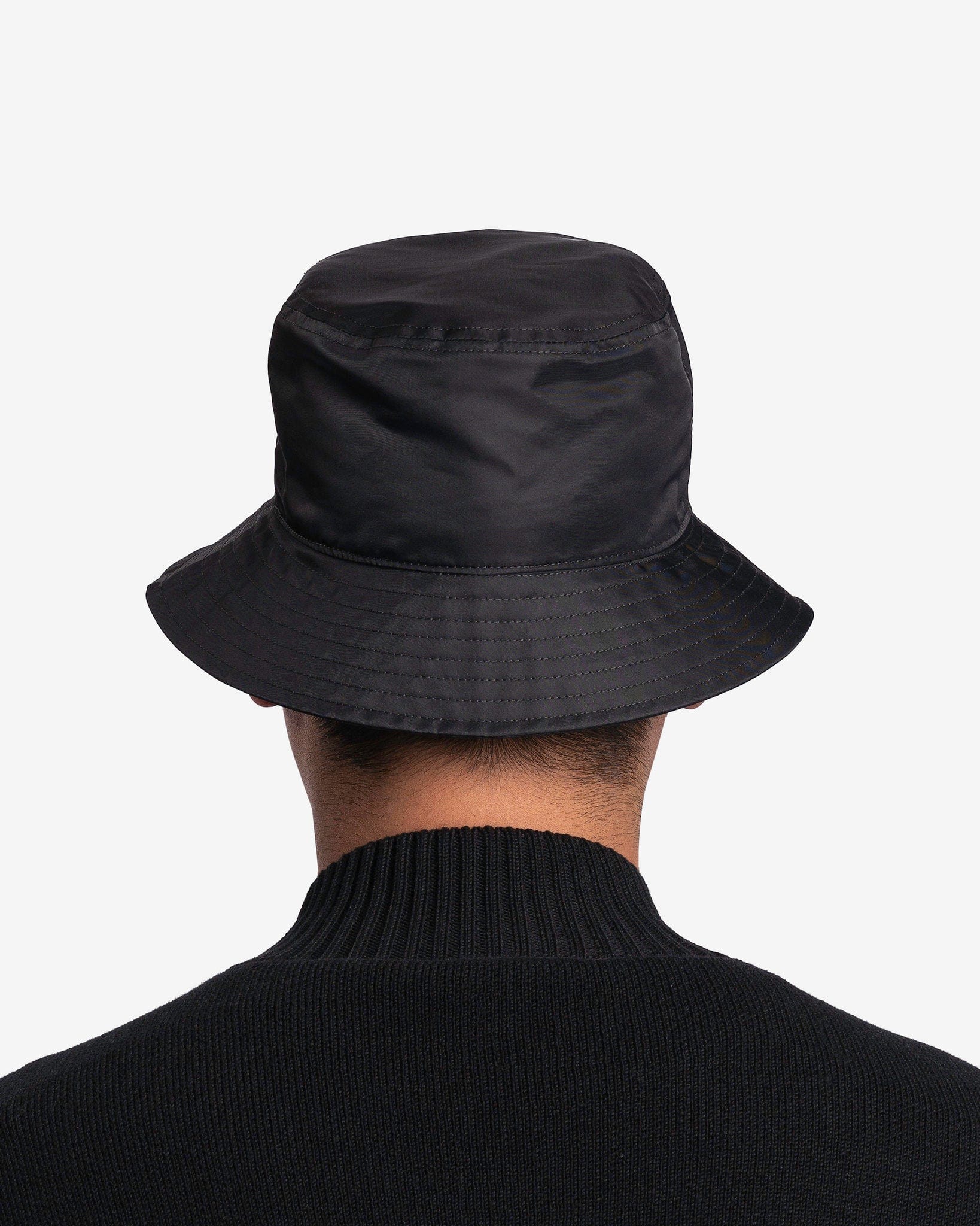 Small Leather Patch Bucket Hat in Black