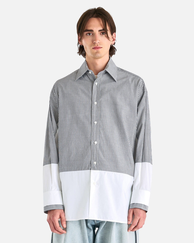 Spliced Long-Sleeved Shirt in Dark Grey/White