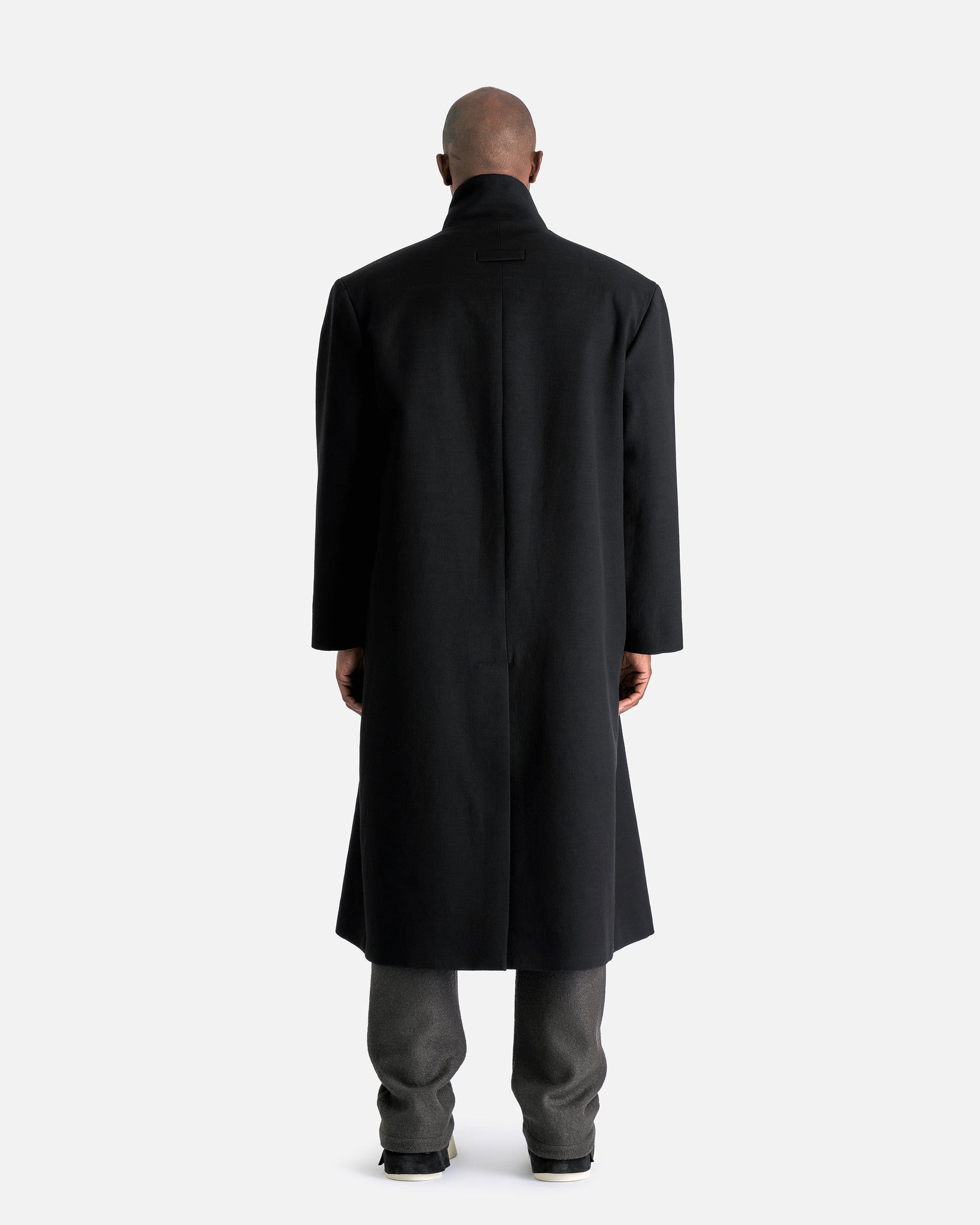 Stand Collar Relaxed Overcoat in Black
