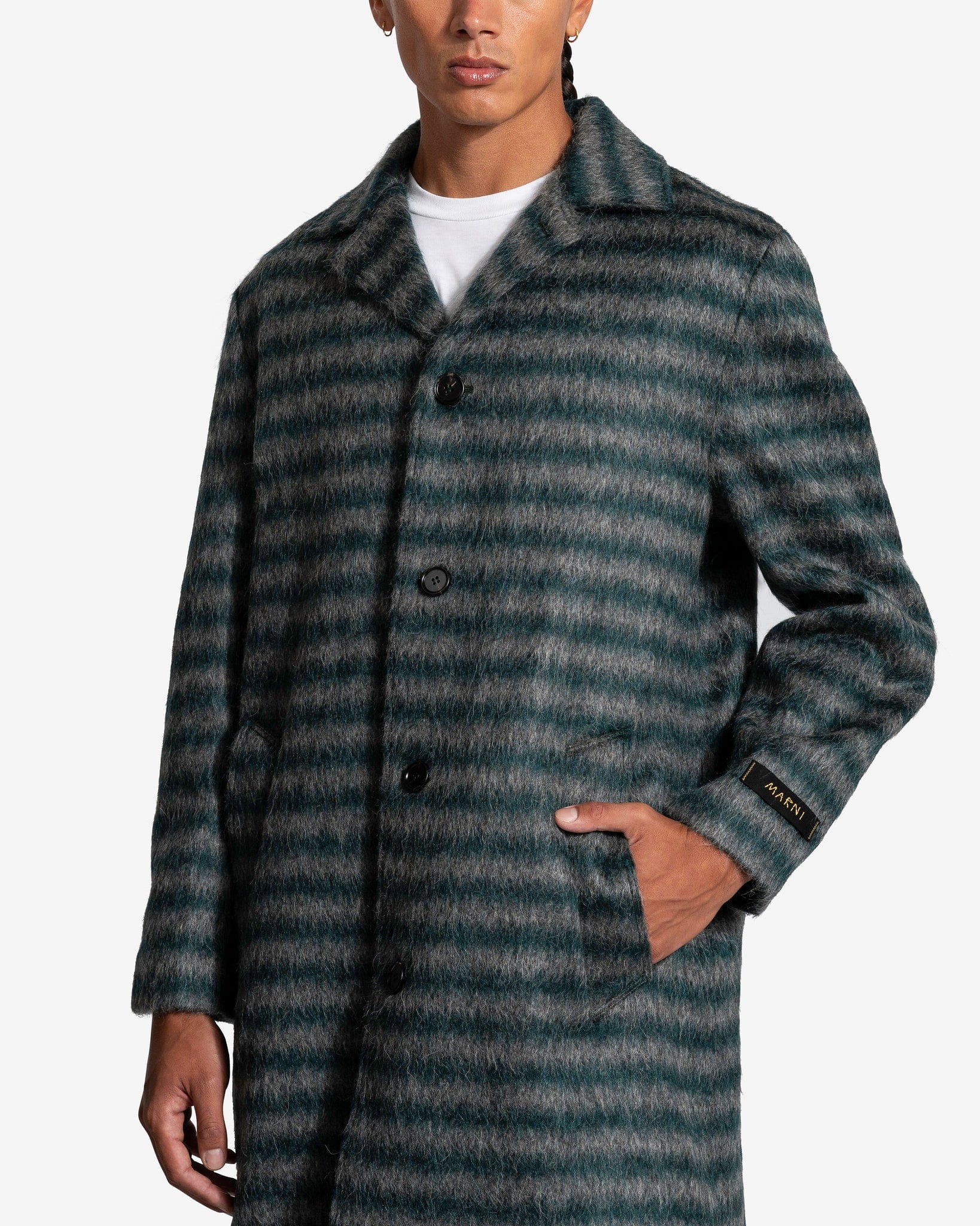 Striped Mohair Coat in Spherical Green
