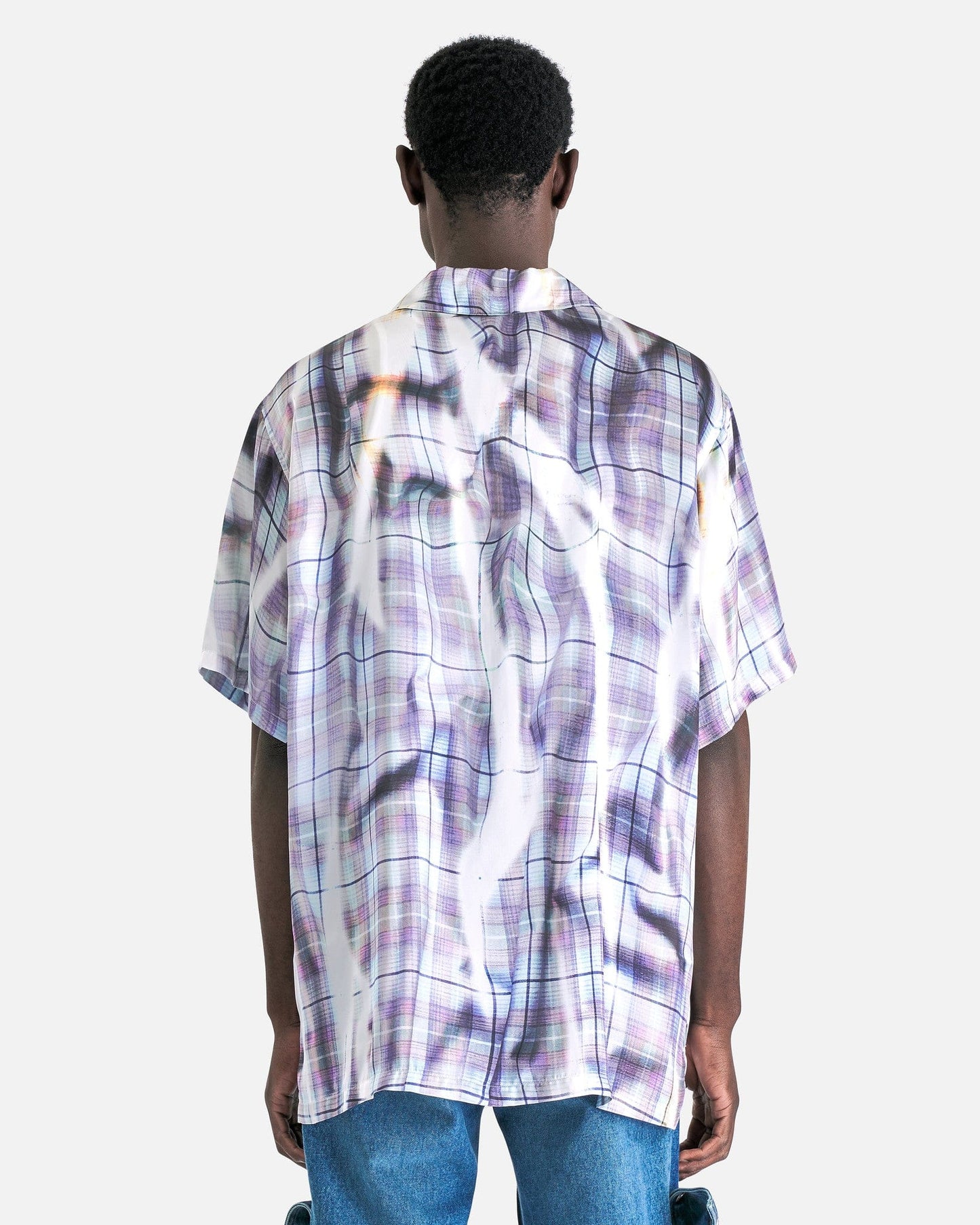 Y/Project Men's Shirts Sun Bleached Check Shirt in Pink/Light Grey