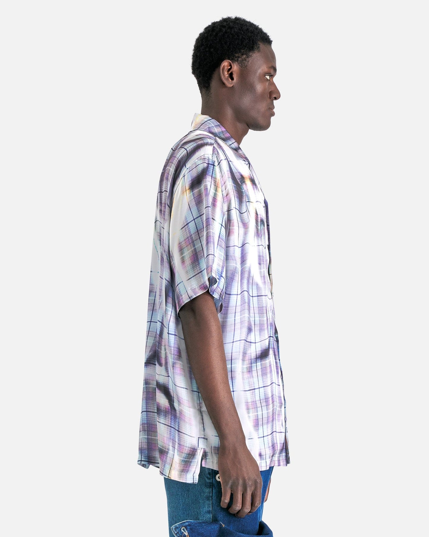 Y/Project Men's Shirts Sun Bleached Check Shirt in Pink/Light Grey