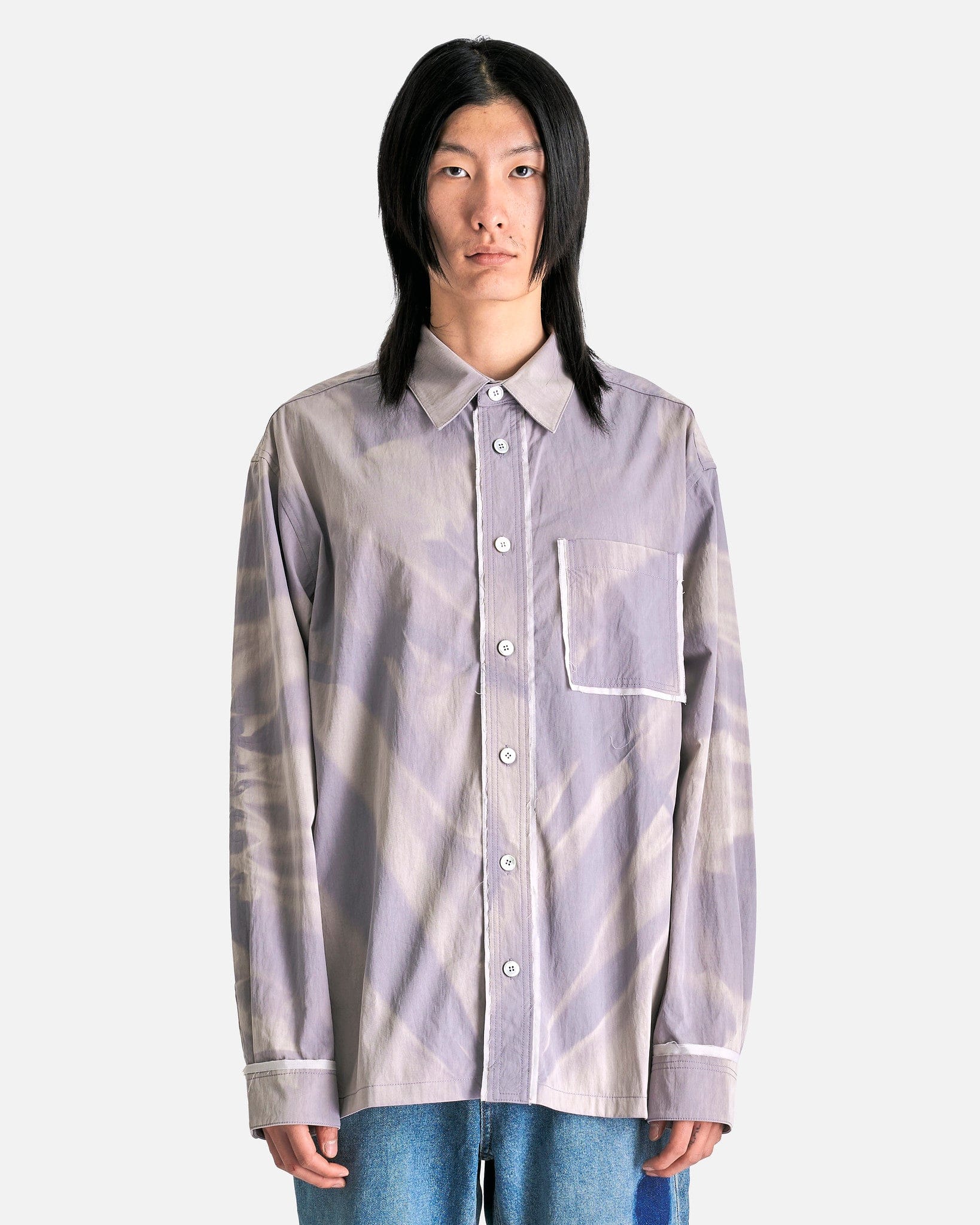 JiyongKim Men's Shirts L Sun-Bleached Raw Edge Shirt in Off-White