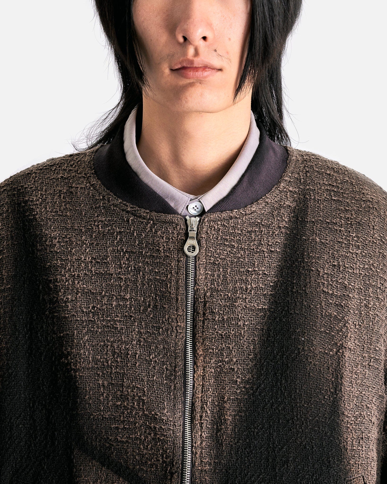 JiyongKim Jacket Sun-Bleached Tweed Bomber in Black