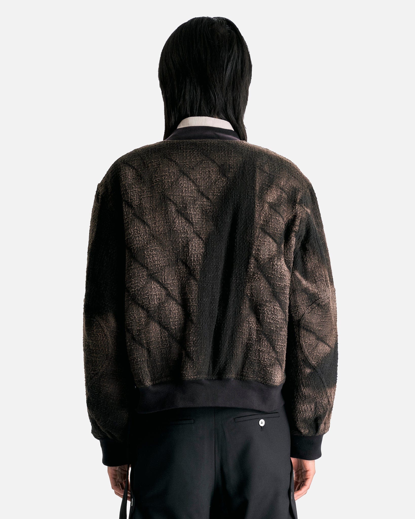 JiyongKim Jacket Sun-Bleached Tweed Bomber in Black