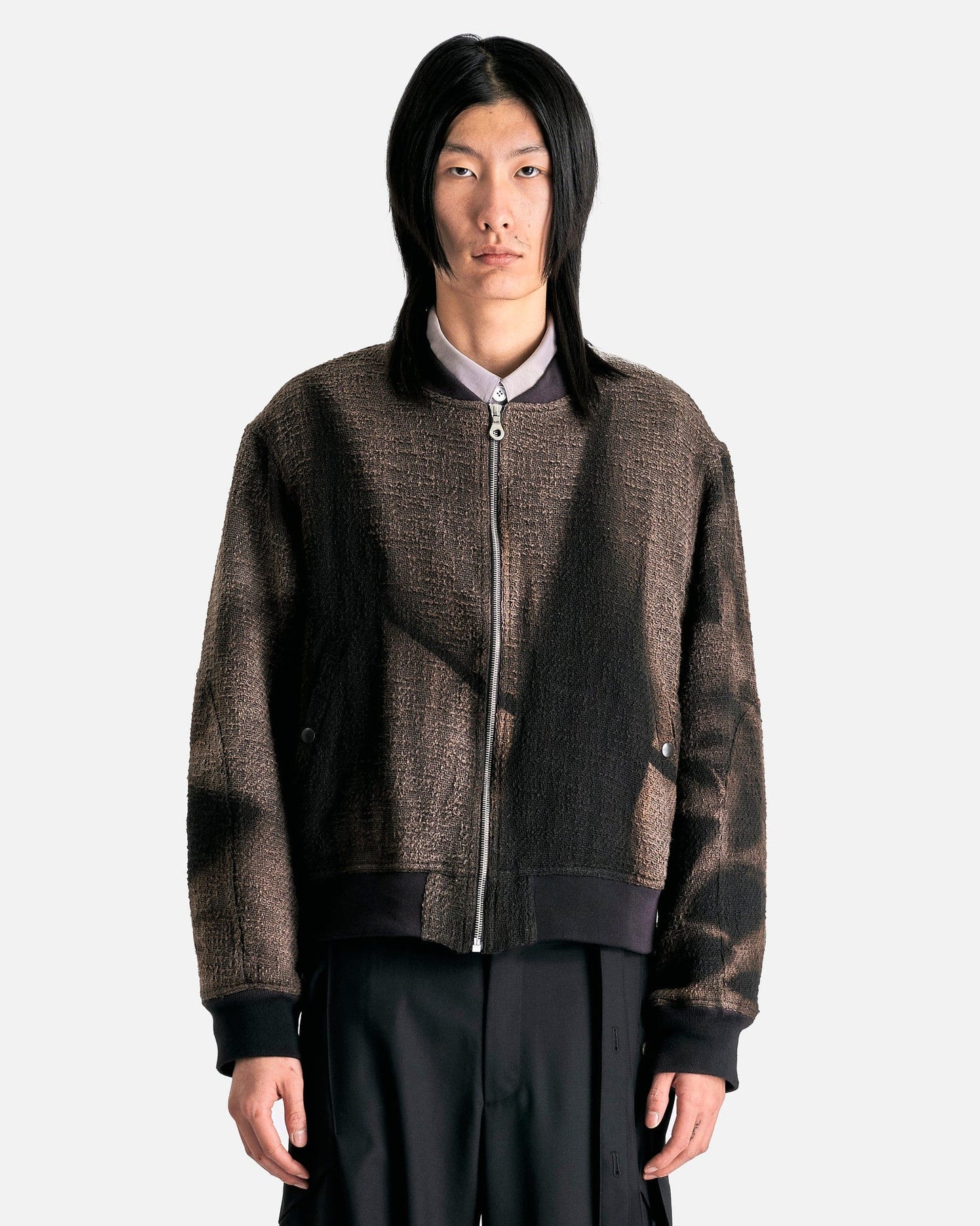 JiyongKim Jacket Sun-Bleached Tweed Bomber in Black