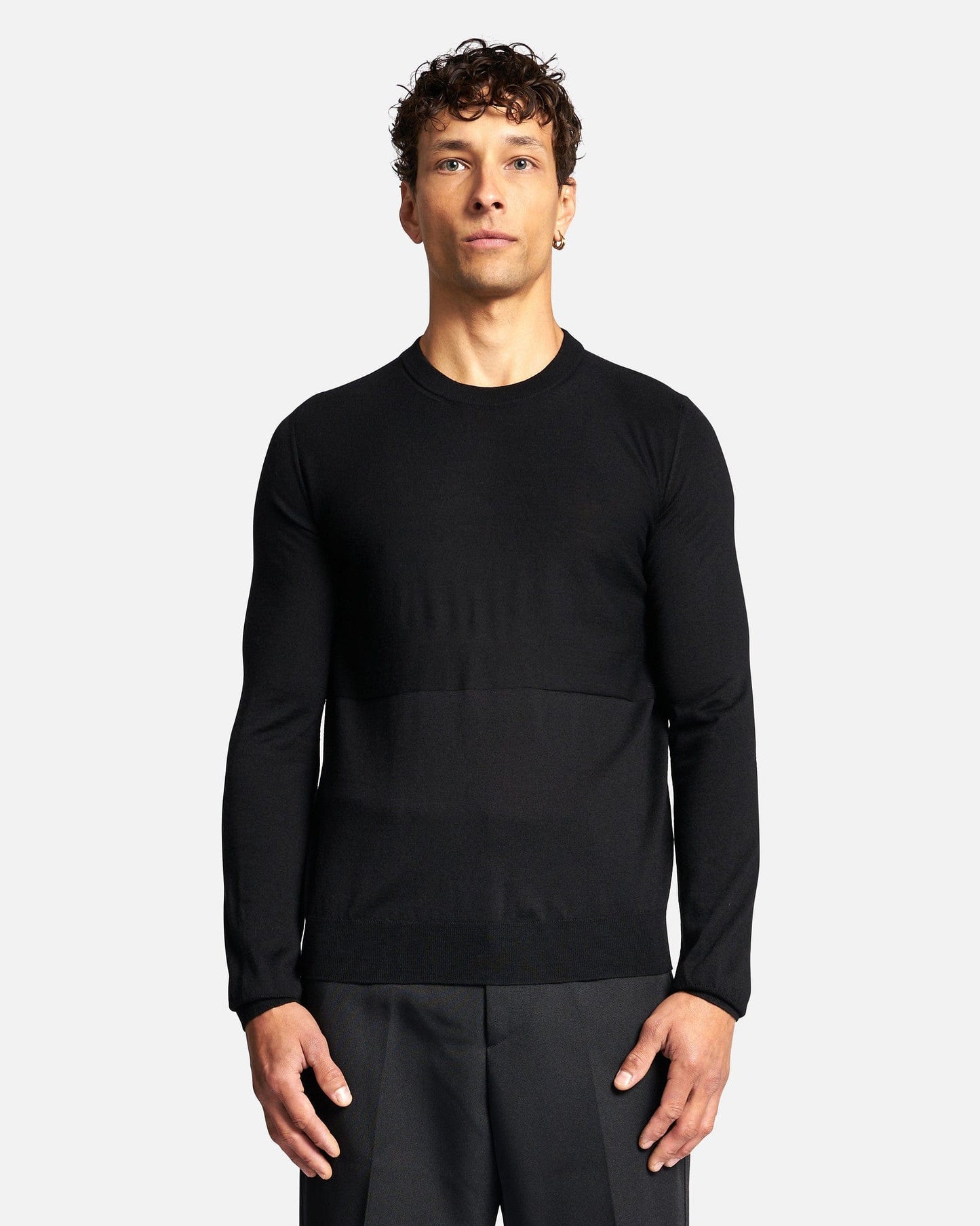 Jil Sander Men's Sweatshirts Superfine Merino Wool Sweater in Black