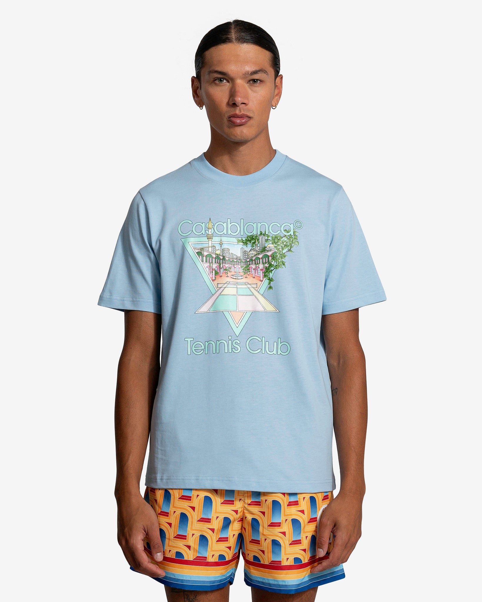 Tennis Club Pastelle Printed T-Shirt in Pale Blue