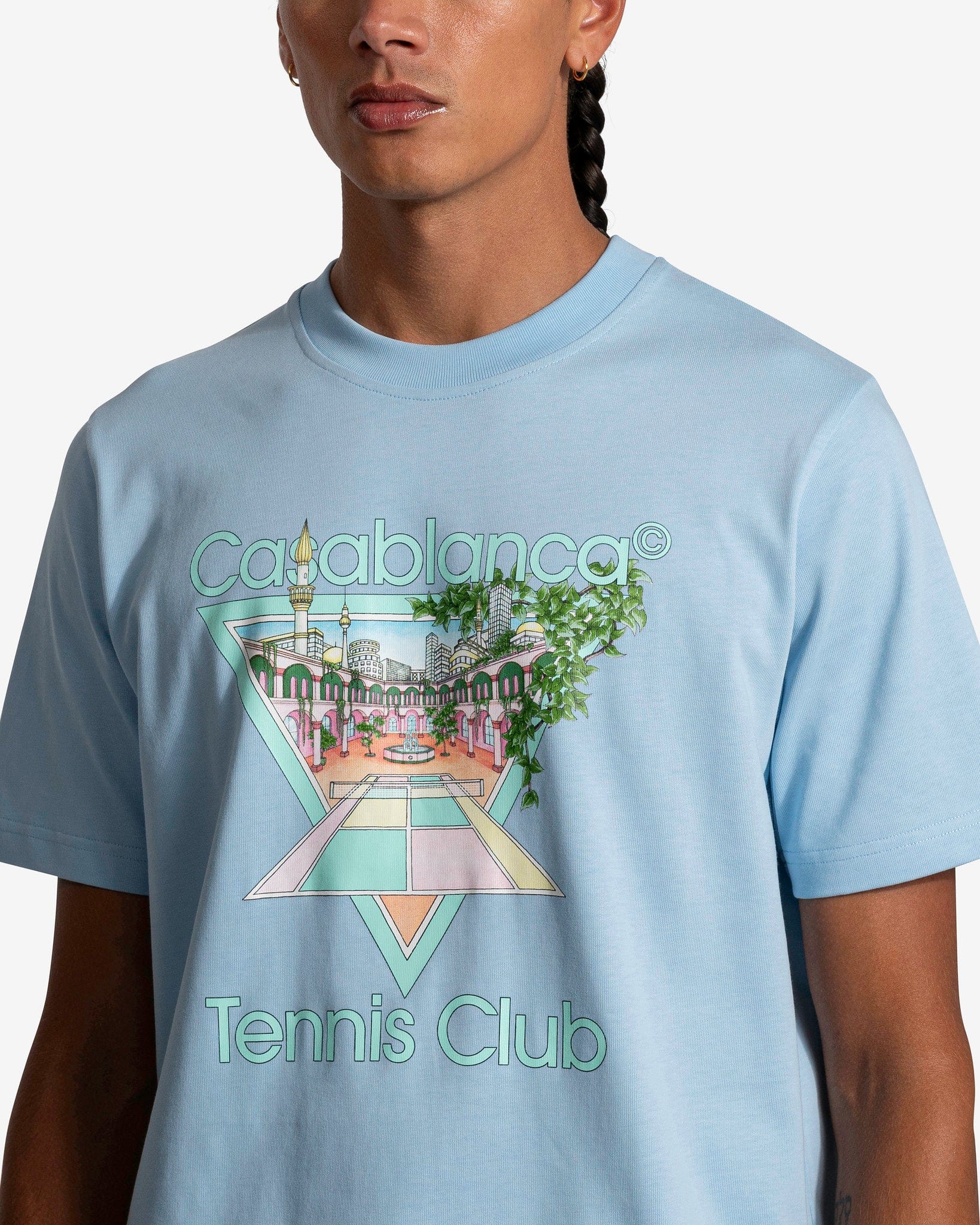 Tennis Club Pastelle Printed T-Shirt in Pale Blue