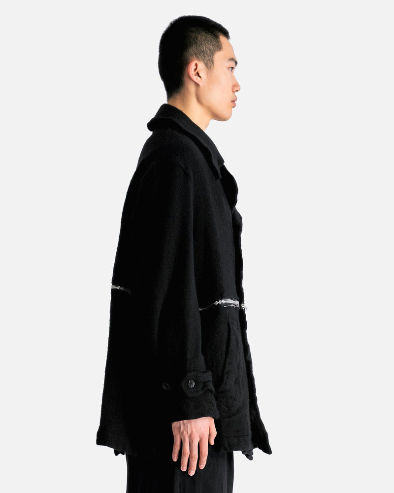 BLACK Comme des Garçons Men's Coat Thick Tweed Zipped Pea Coat in Black