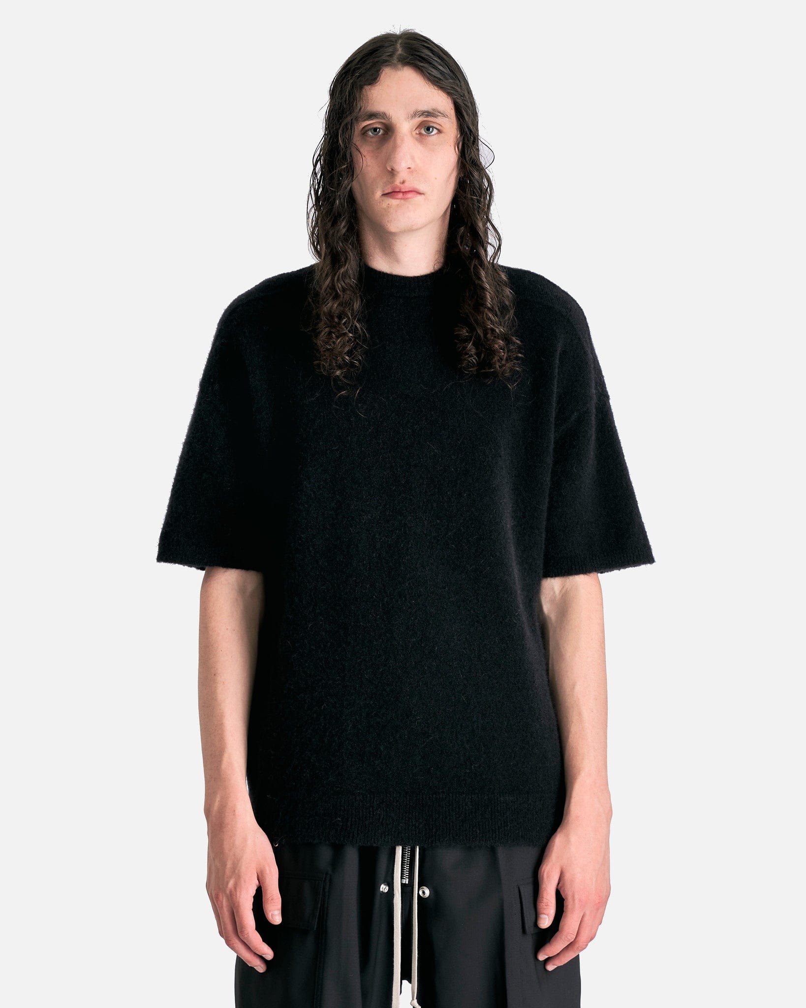 Rick Owens Men Sweaters Tommy T in Black Alpaca