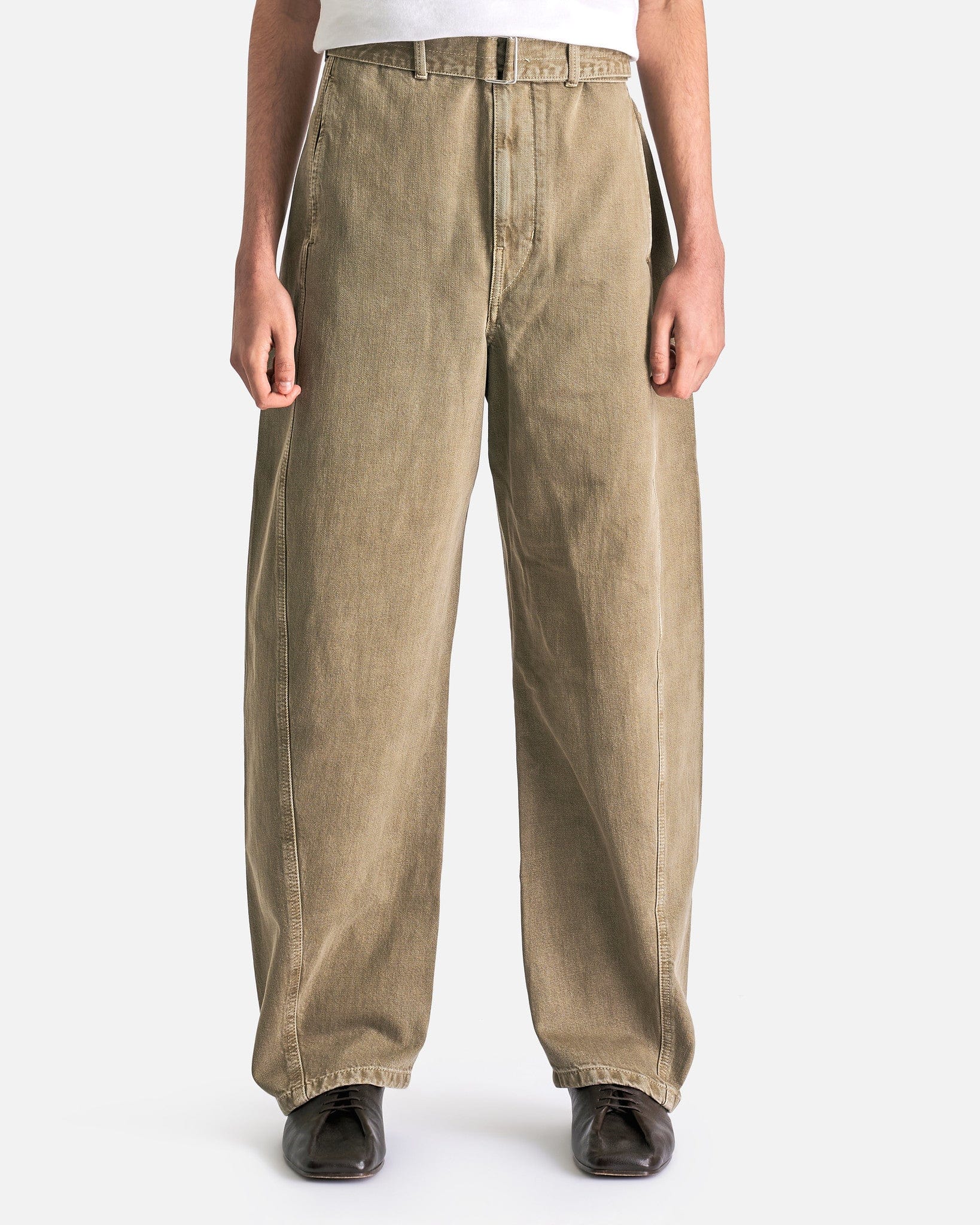 LEMAIRE Men's Pants Twisted Belted Pants in Denim Snow Olive