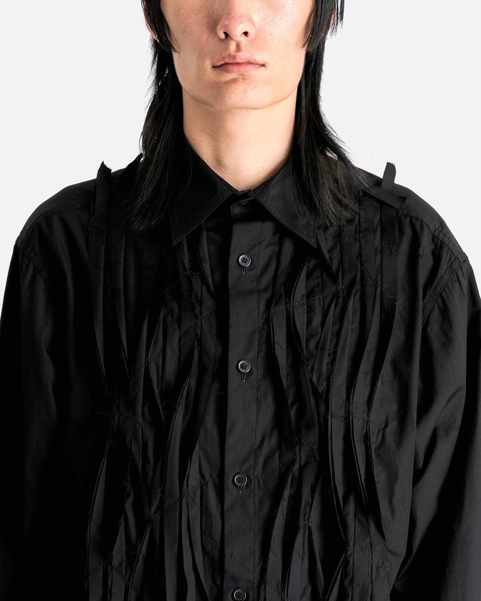 Yohji Yamamoto Pour Homme Men's Shirts U-Chain Stitch B/ Cloth in Black