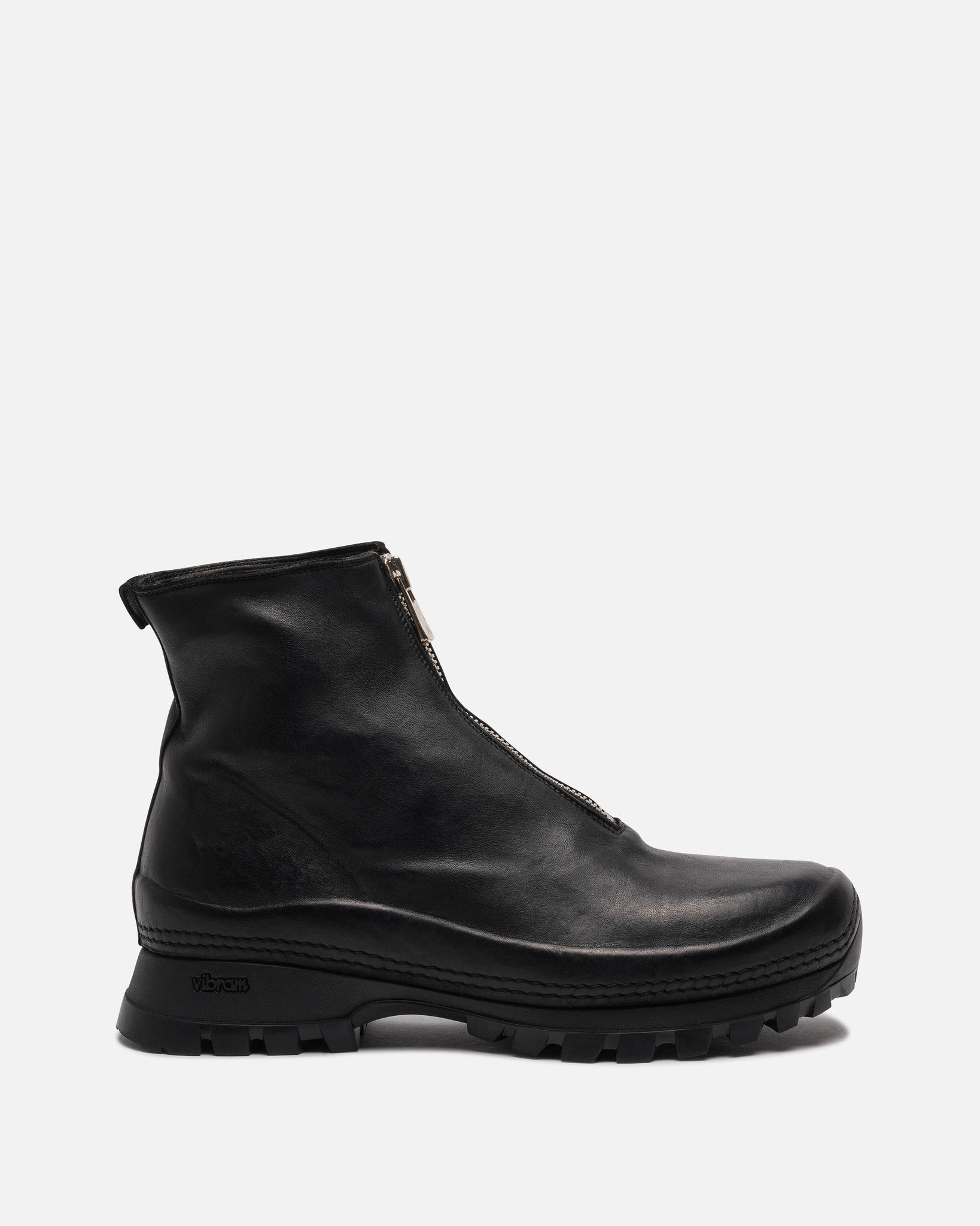 VS01 Full Grain Leather Front Zip Boots in Black