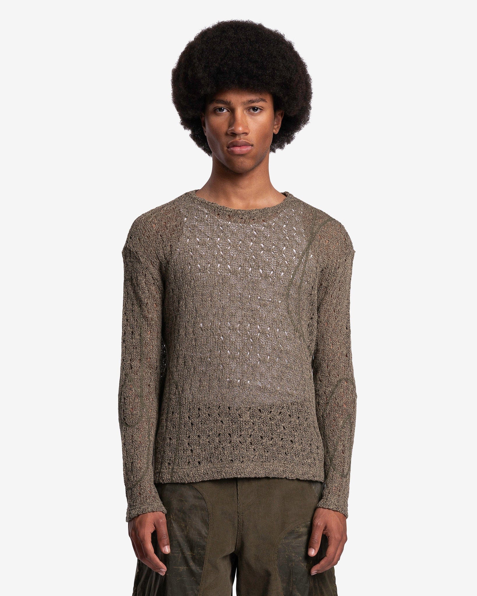 Watton Net Crewneck Sweater in Khaki – SVRN