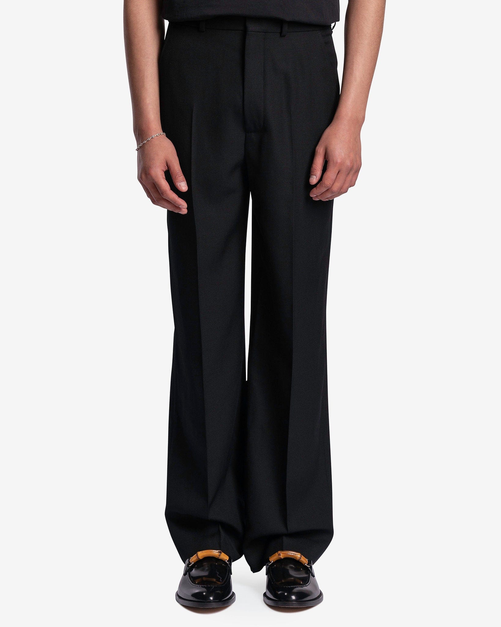 Wool Gabardine Flare Trousers in Black