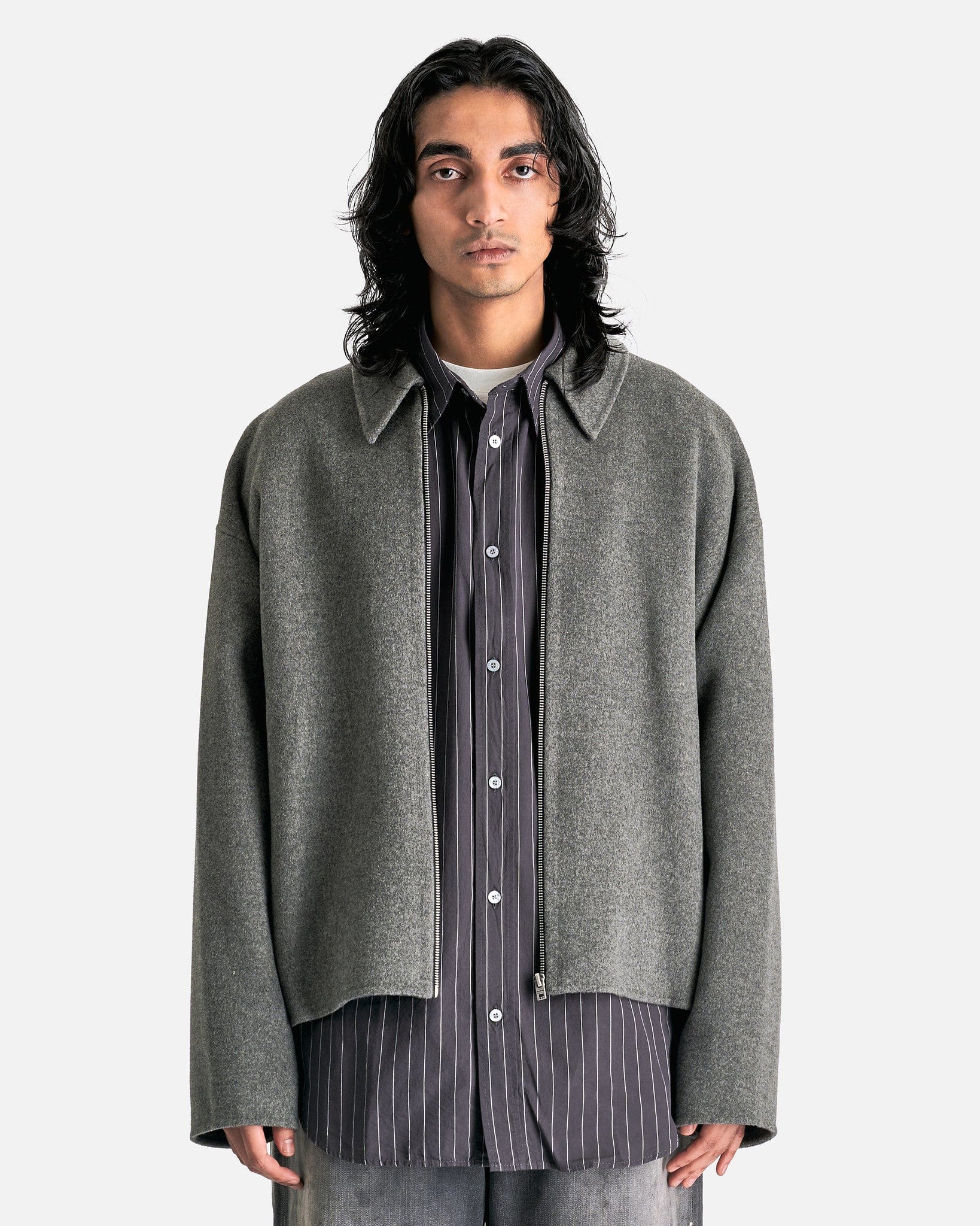 Acne Studios Men's Jackets Wool Zip Jacket in Grey Melange