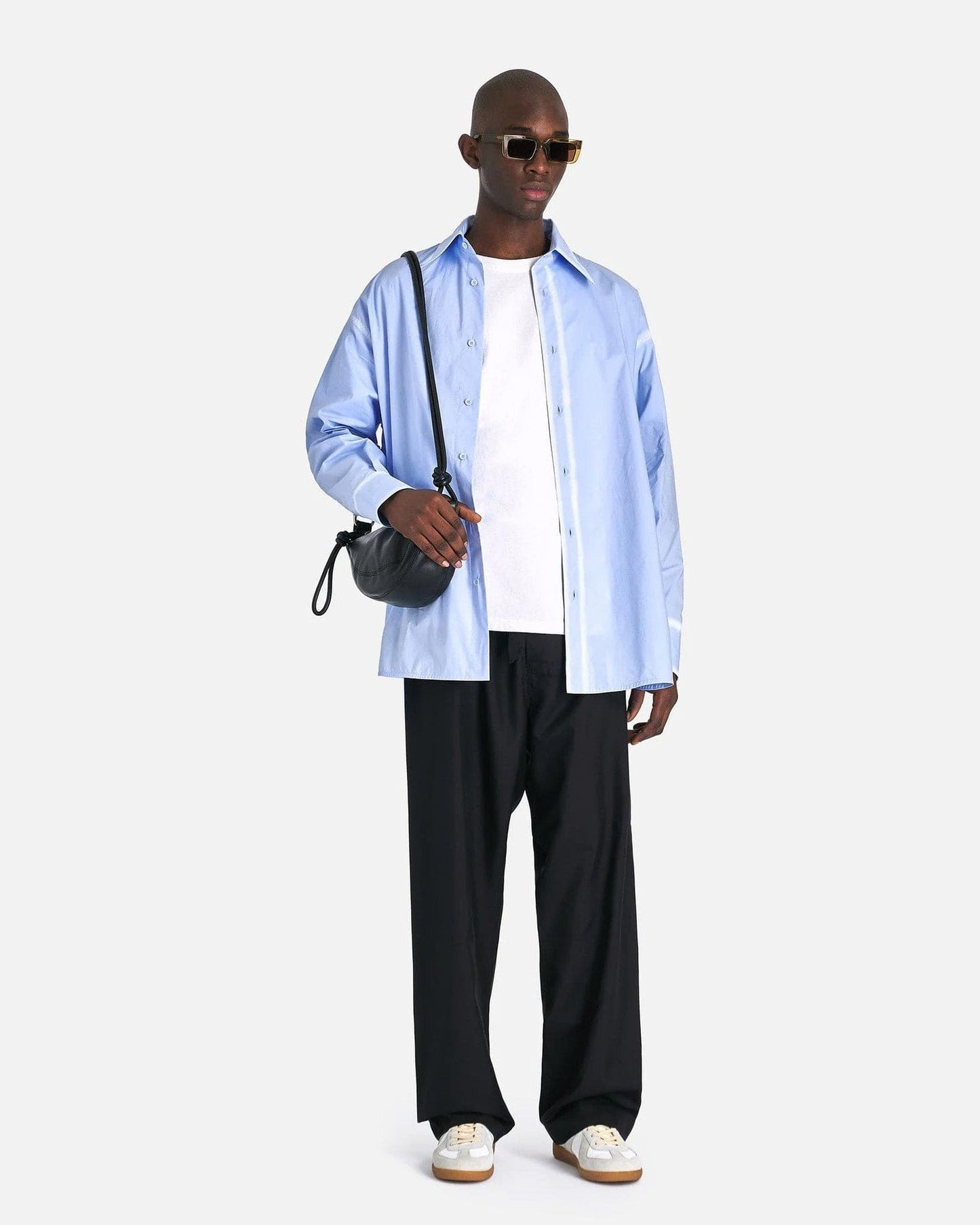 MM6 Maison Margiela Men's Shirts Worn Effect Poplin Shirt in Light Blue