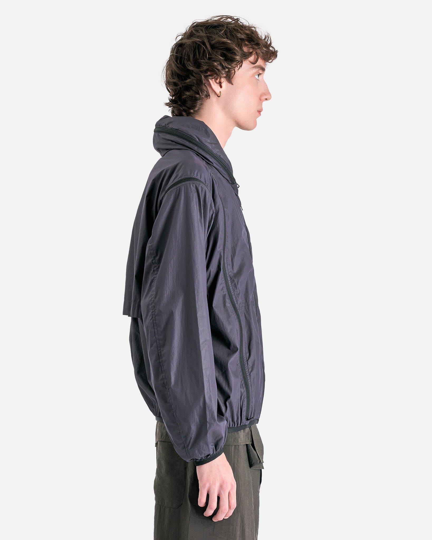 Zipped Hooded Blouson in Blue Black