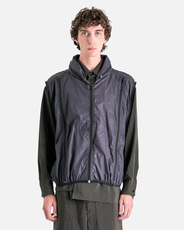 Zipped Hooded Blouson in Blue Black