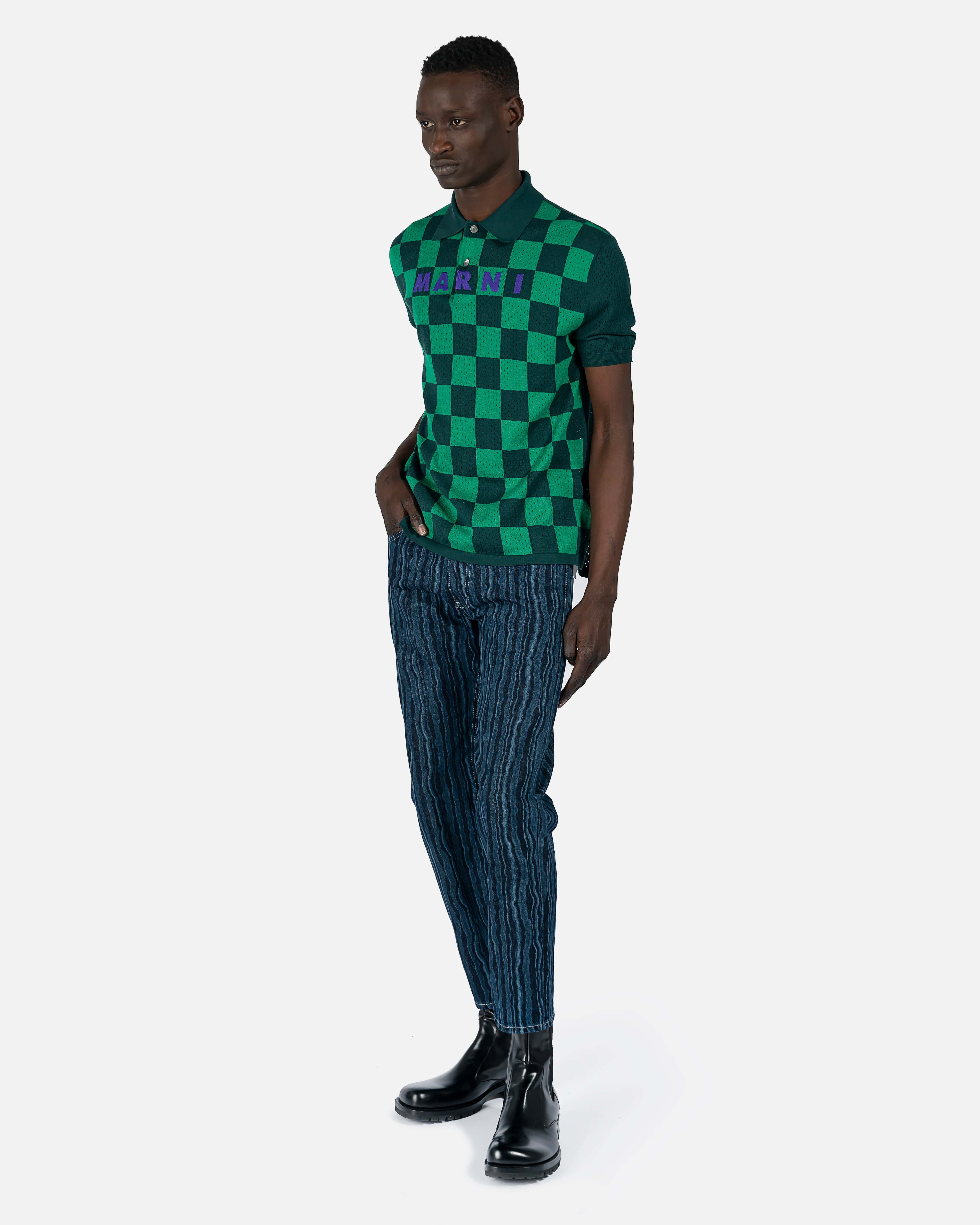 Athletic Knit Checkerboard Polo in Musk