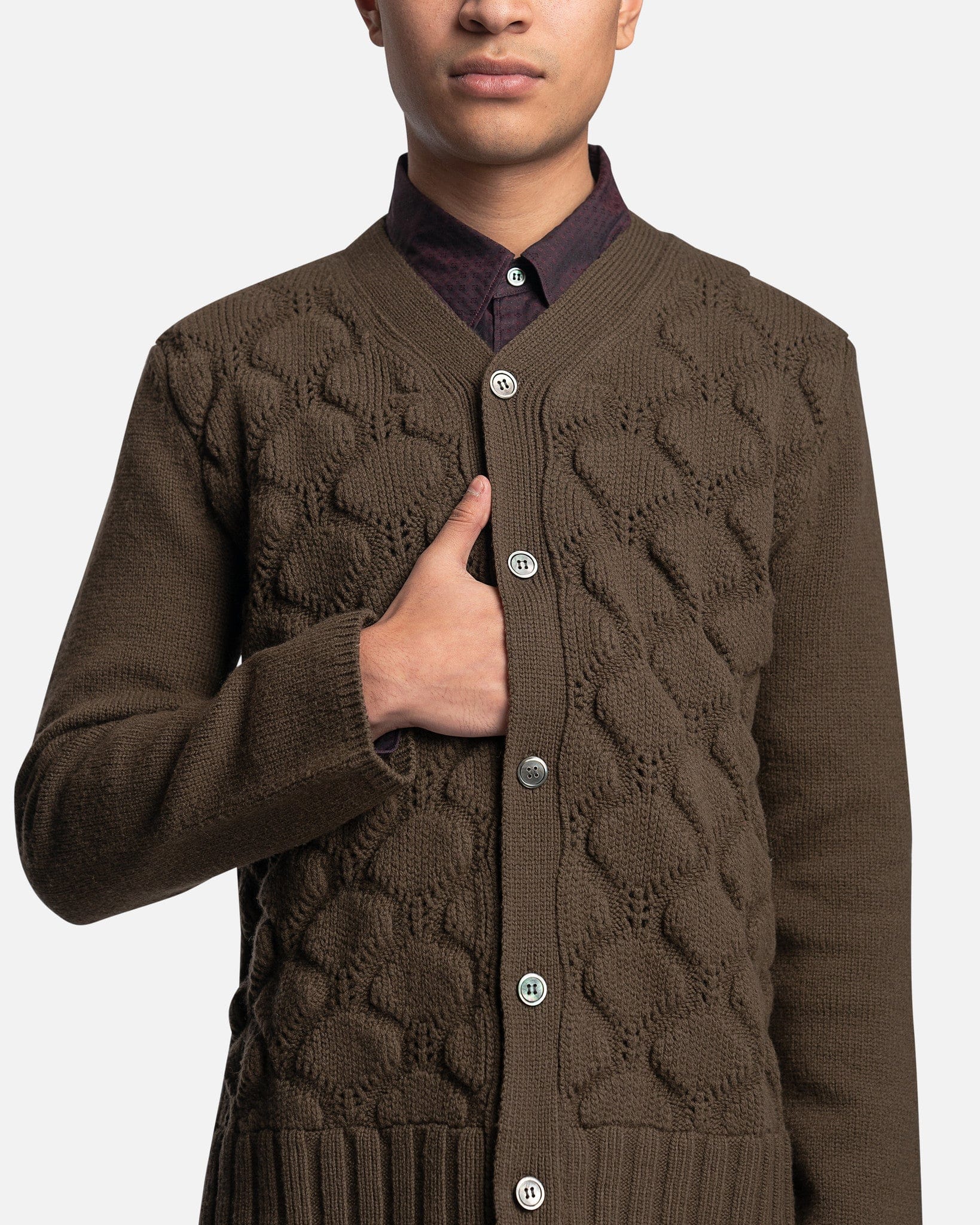 Button Up Wool Cardigan in Khaki