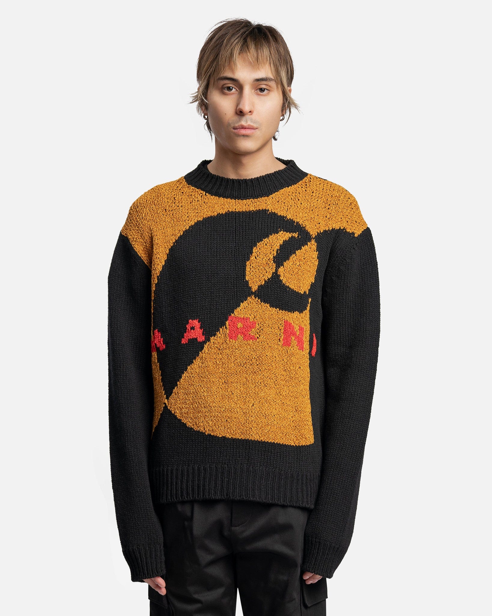 Marni Men's Sweater Carhartt Intarsia Roundneck Sweater in Black