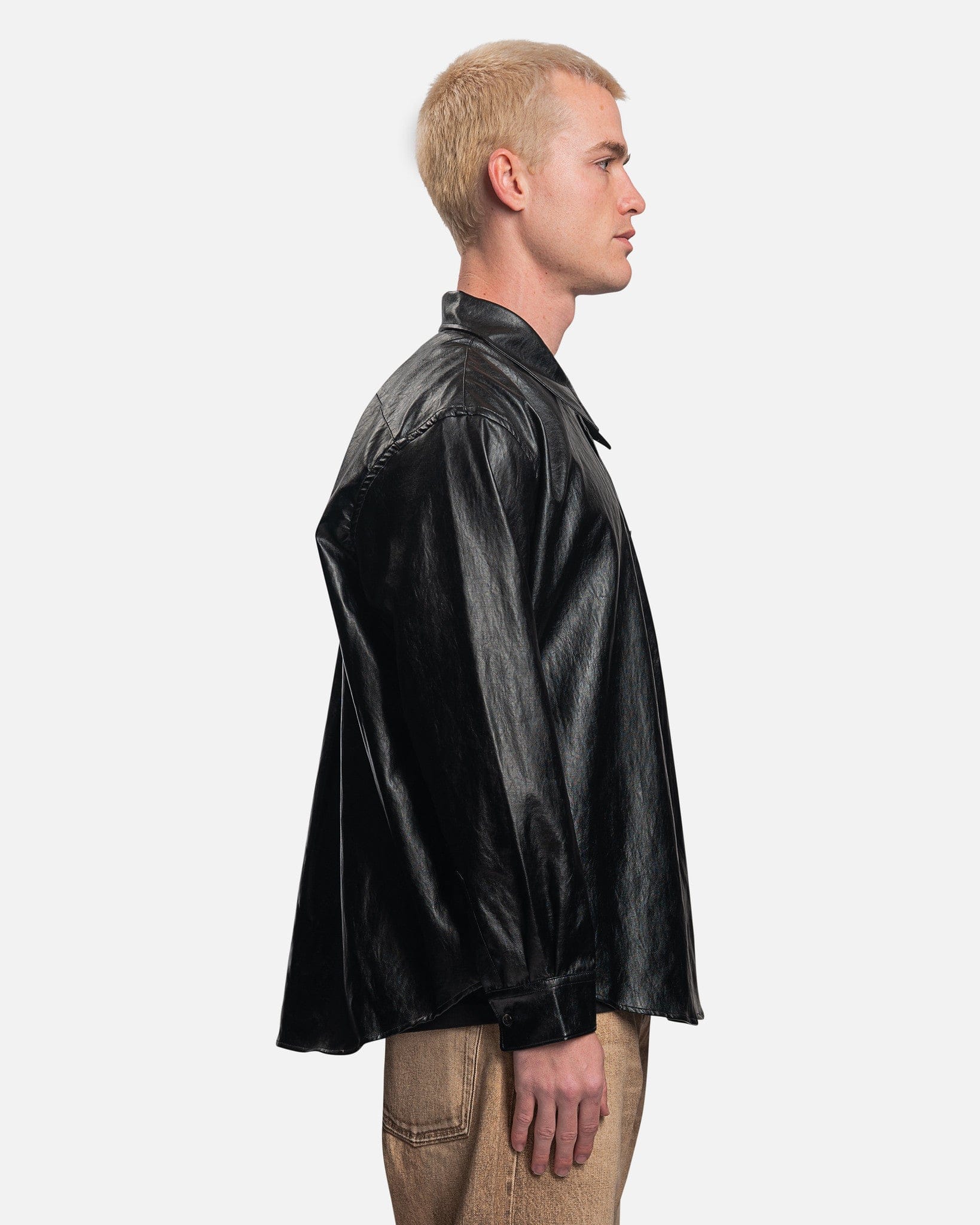 Coco 70's Shirt in Cageian Black Fake Leather