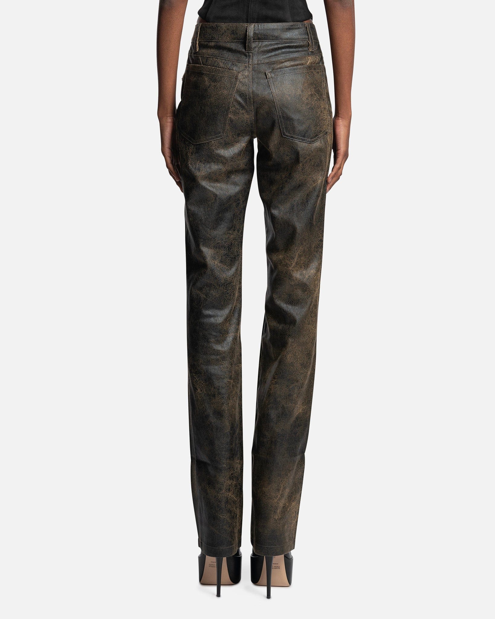 Cracked Vegan Leather Trousers in Brown