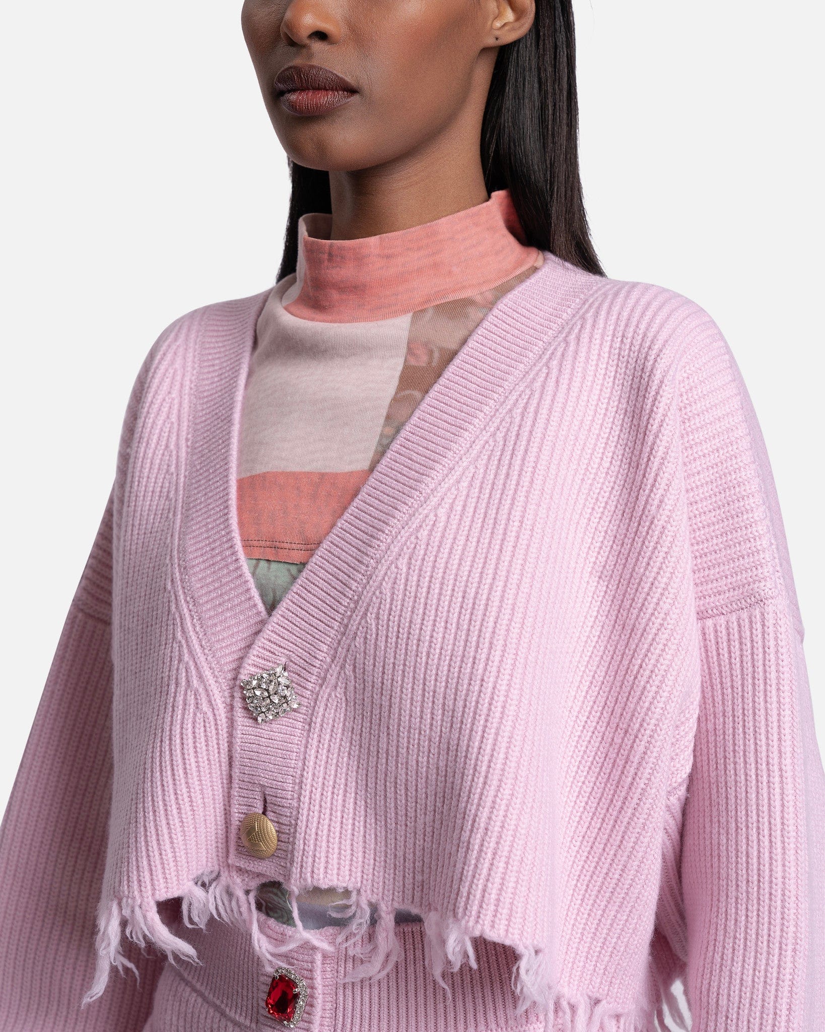 Cropped Cardigan Knitted Set in Baby Pink