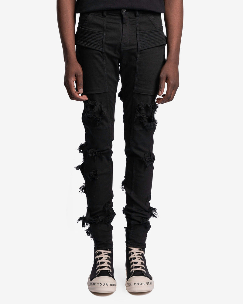 Distressed Denim Creatch Pants in Black