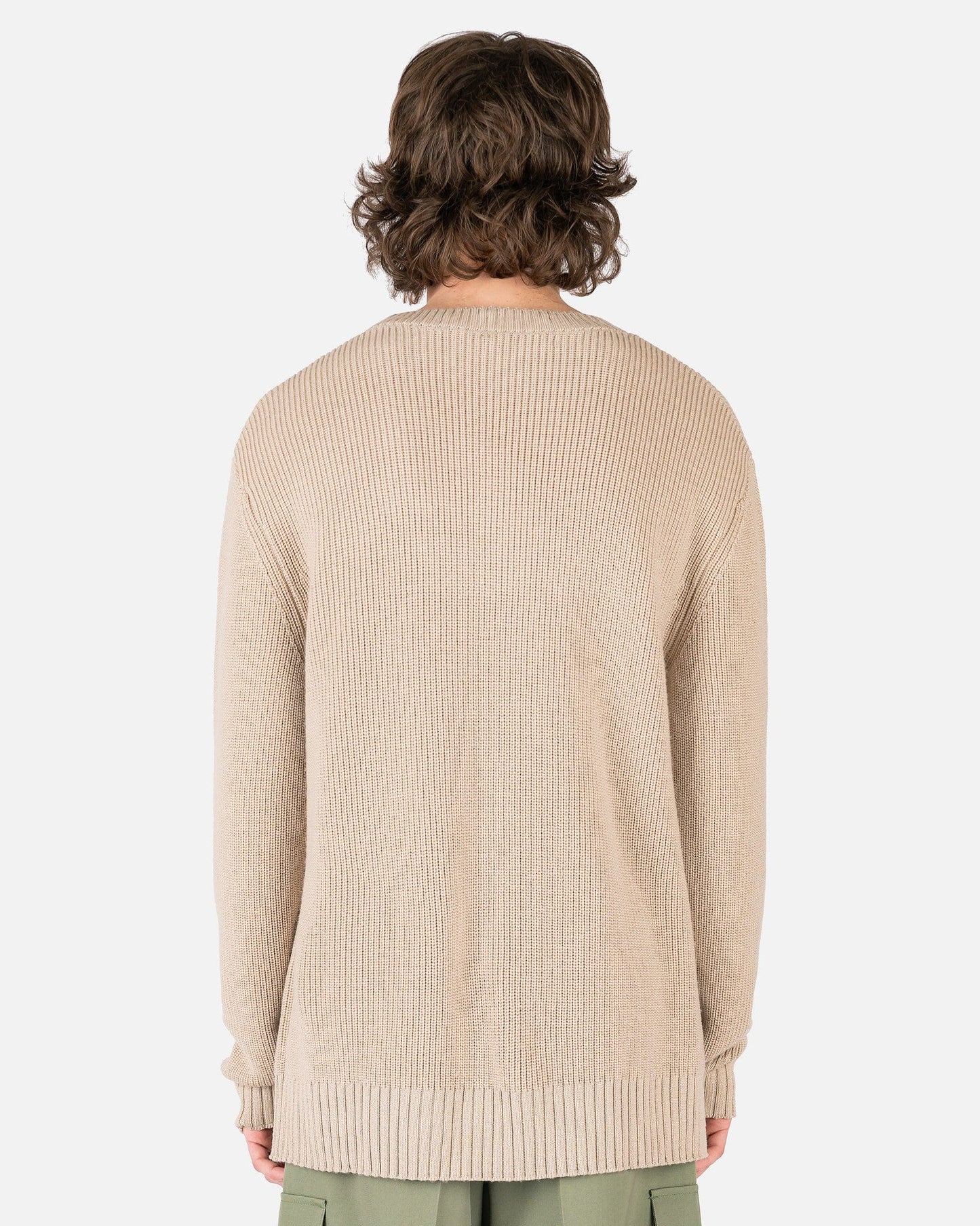 Feng Chen Wang Men's Sweatshirts Double Crewneck Knit in Beige