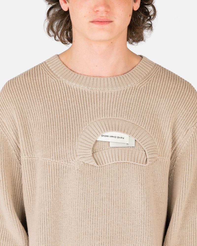 Feng Chen Wang Men's Sweatshirts Double Crewneck Knit in Beige