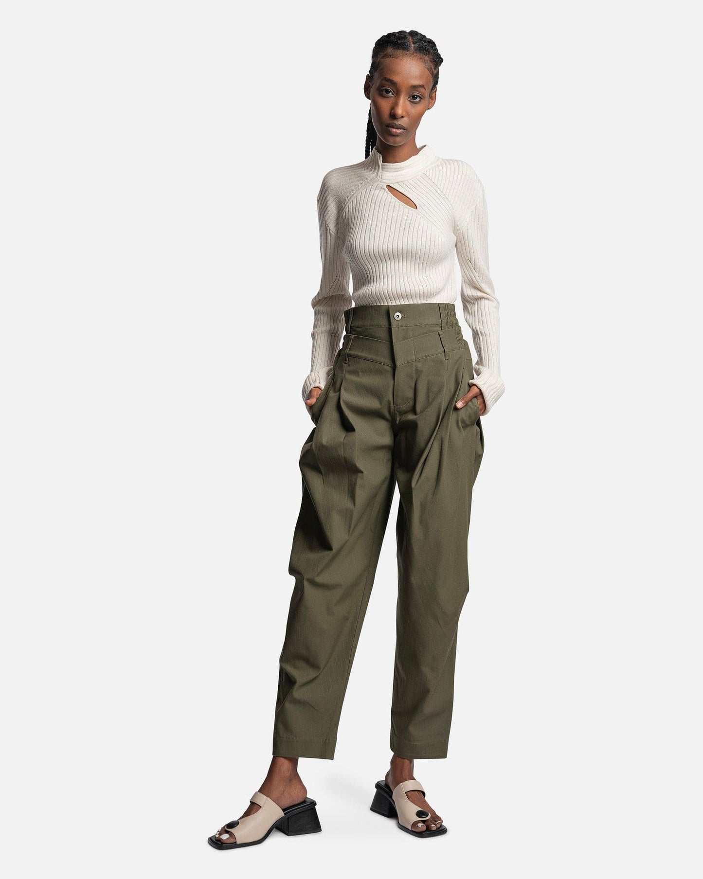 Women's Double Waistband Trousers in Green Stripe – SVRN