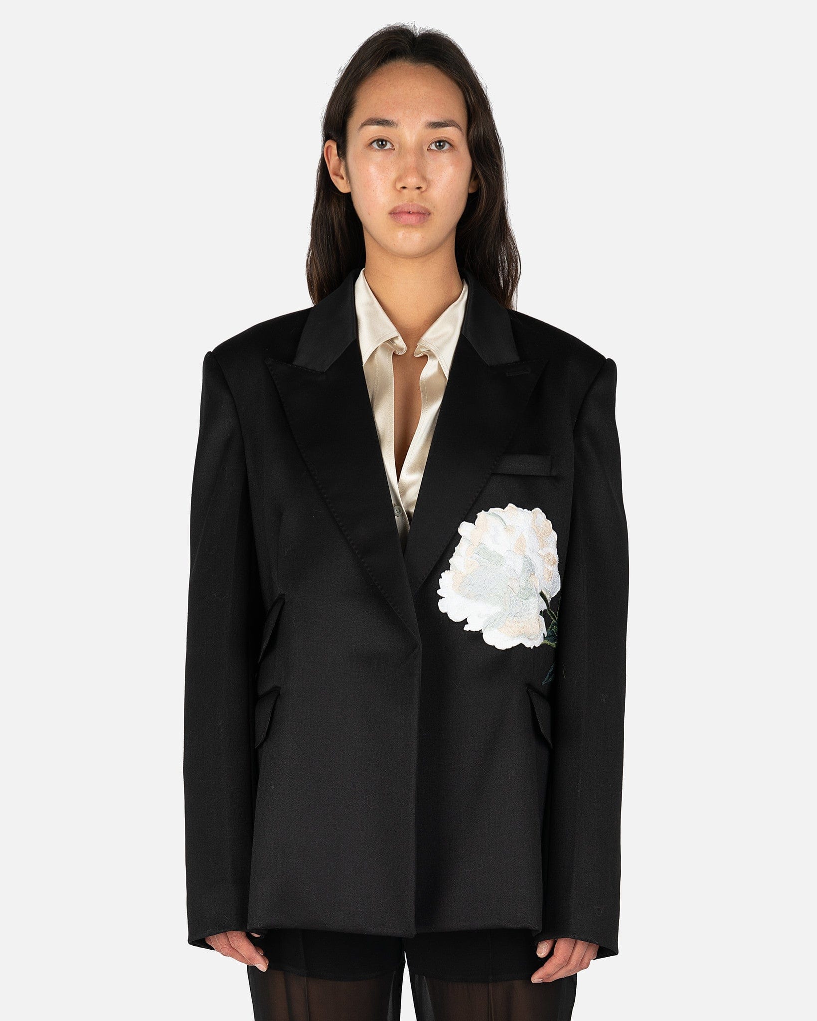 Floral Tuxedo Oversized Blazer in Black/White