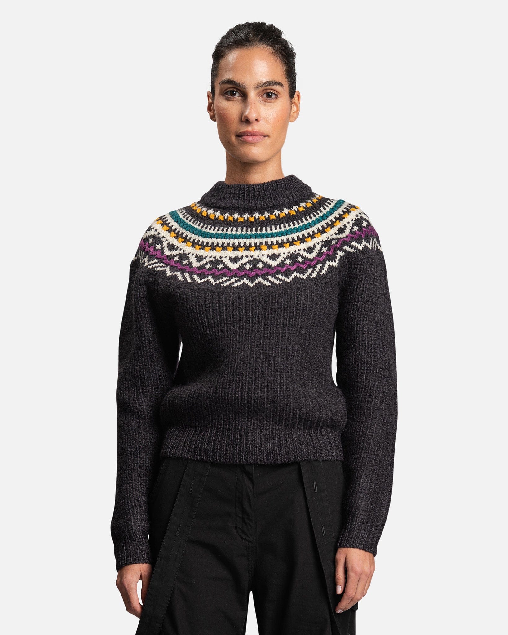 Gil Jacquard Wool Sweater in Faded Night