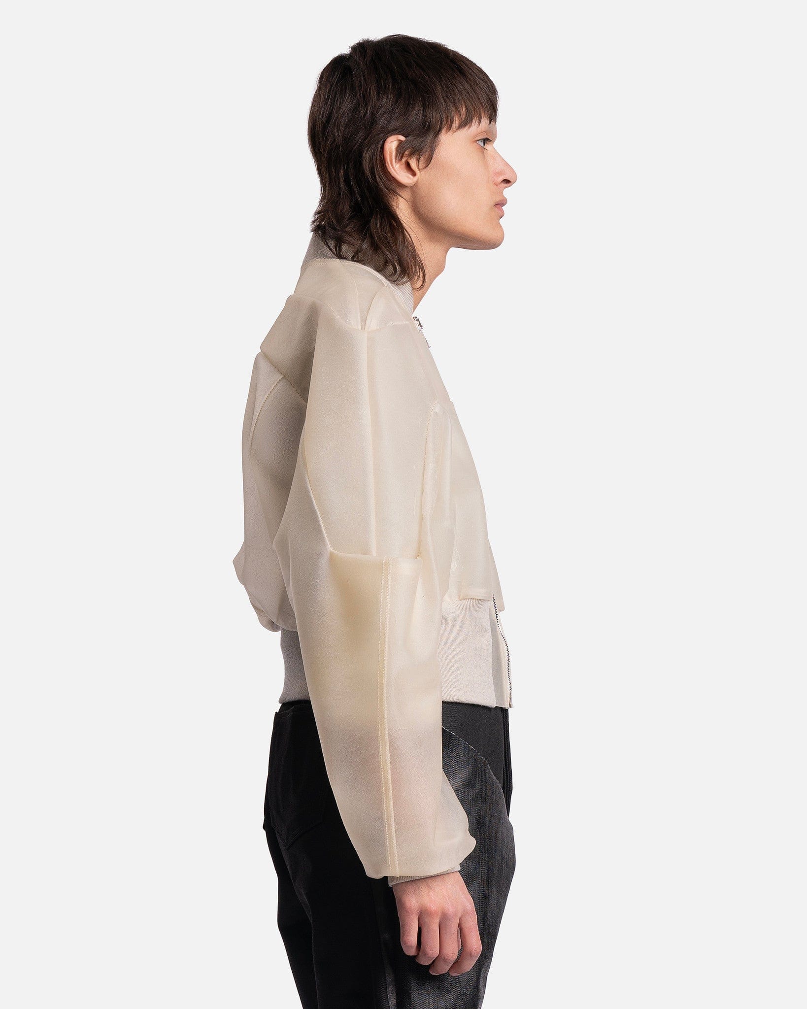 Shop Rick Owens Girdered Transparent Leather Cropped Bomber Jacket