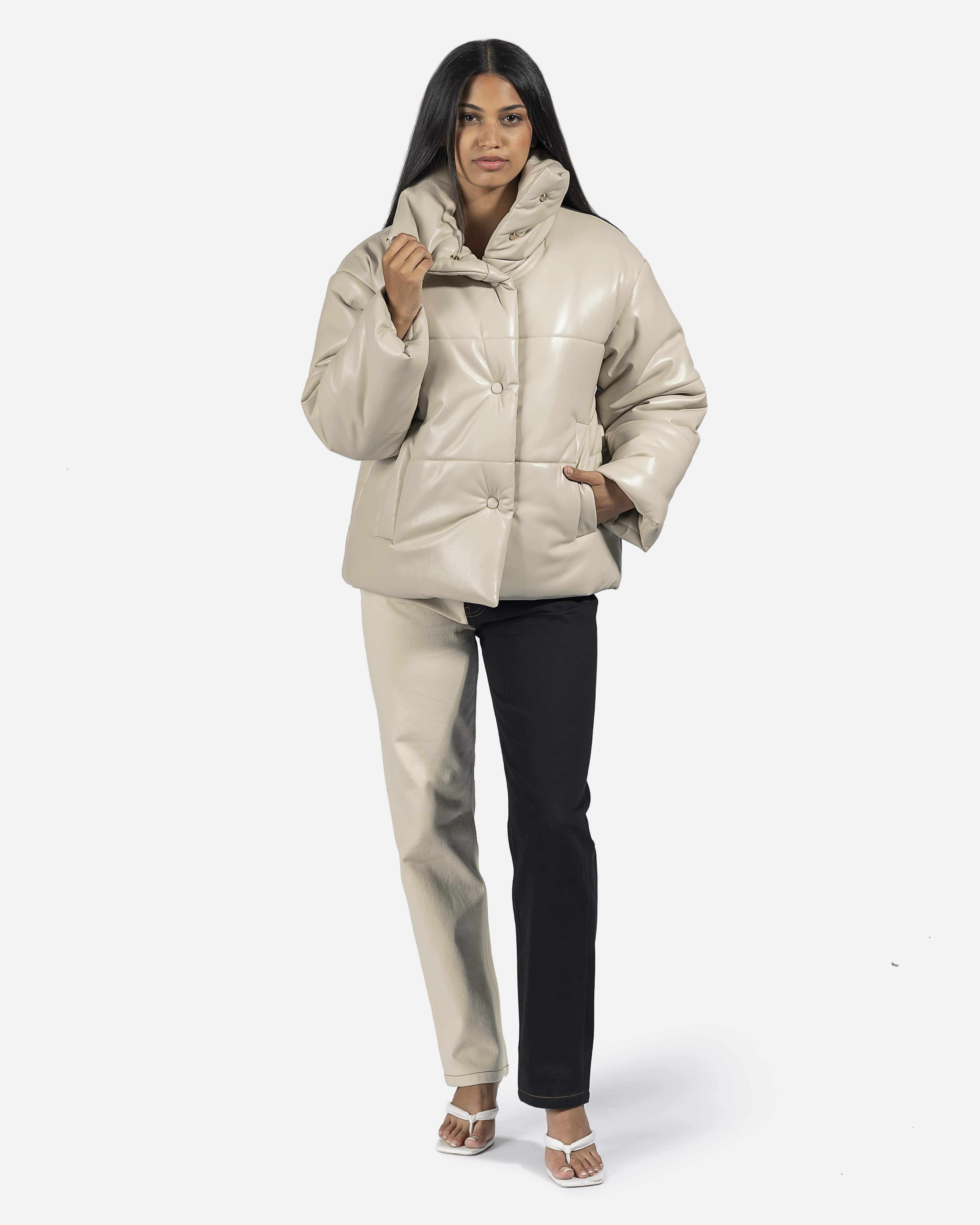 Vegan leather fitting puffer jacket