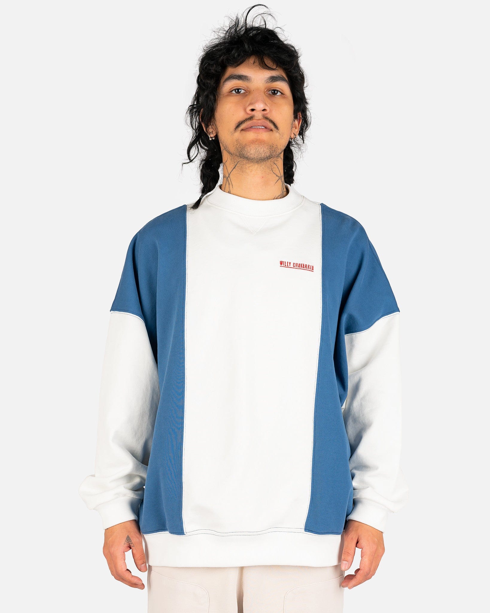 Hooligan Block Sweatshirt in White/True Navy – SVRN