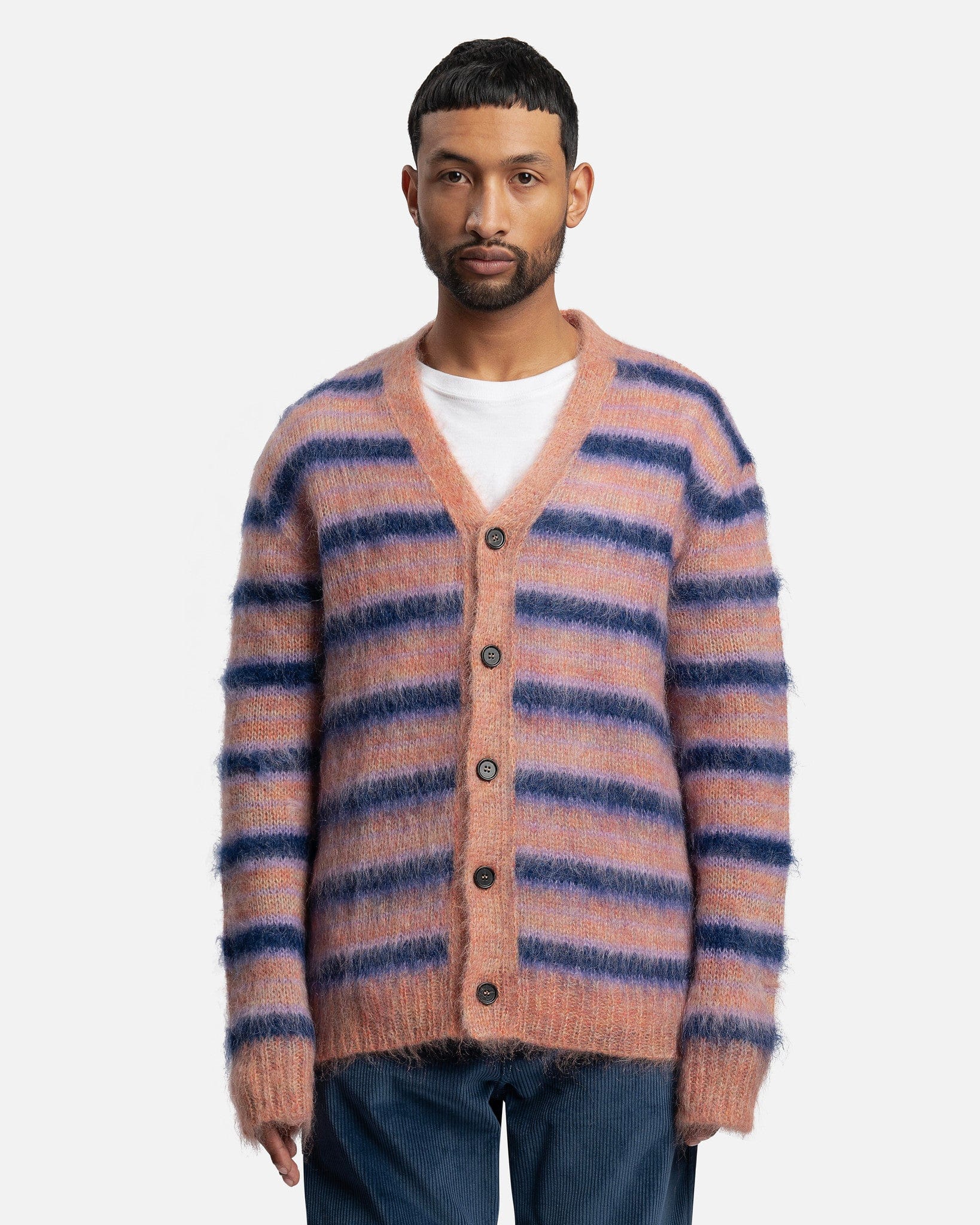 Iconic Brushed Striped Cardigan in Apricot SVRN