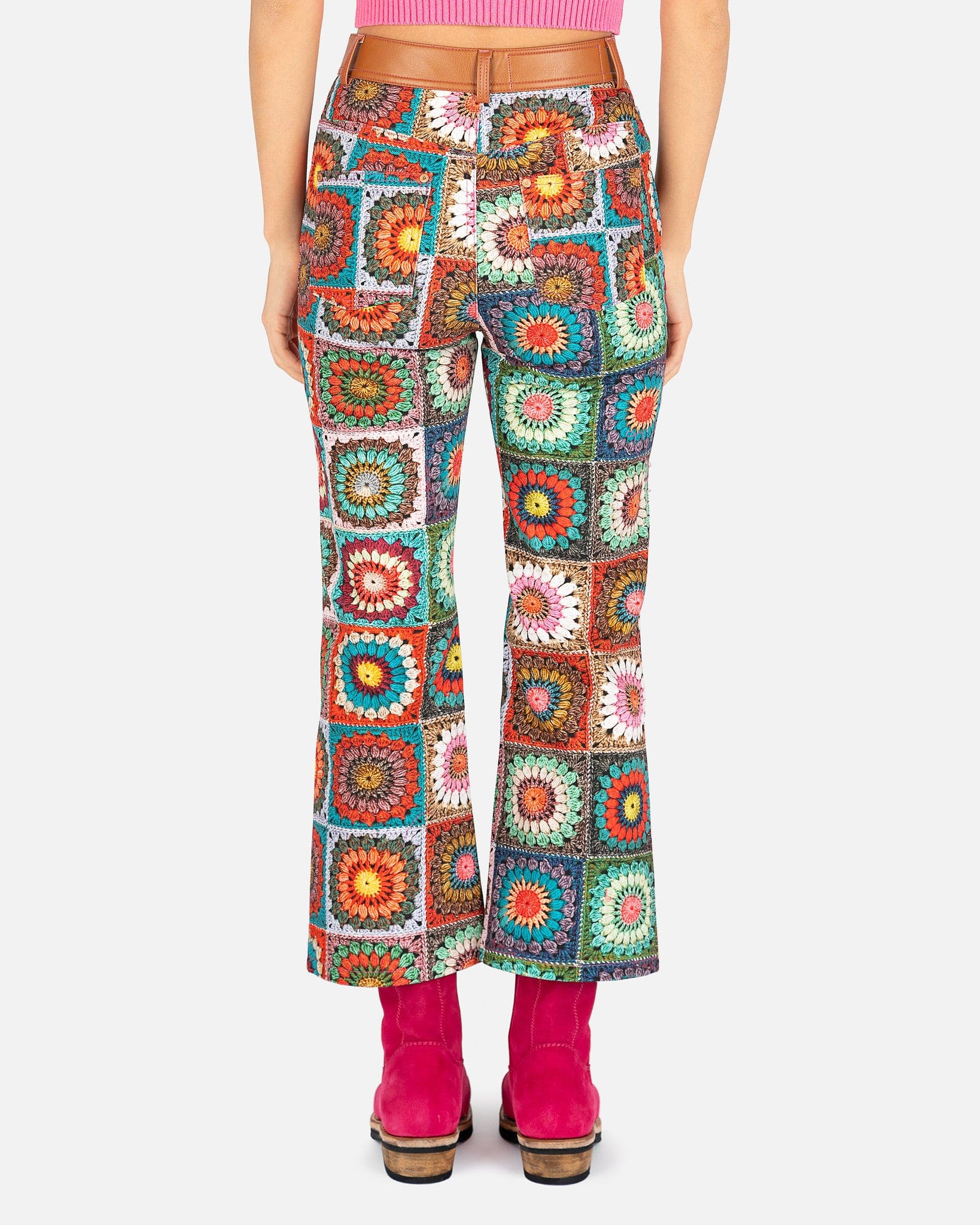 Irene Long Crochet Printed Pants in Multi