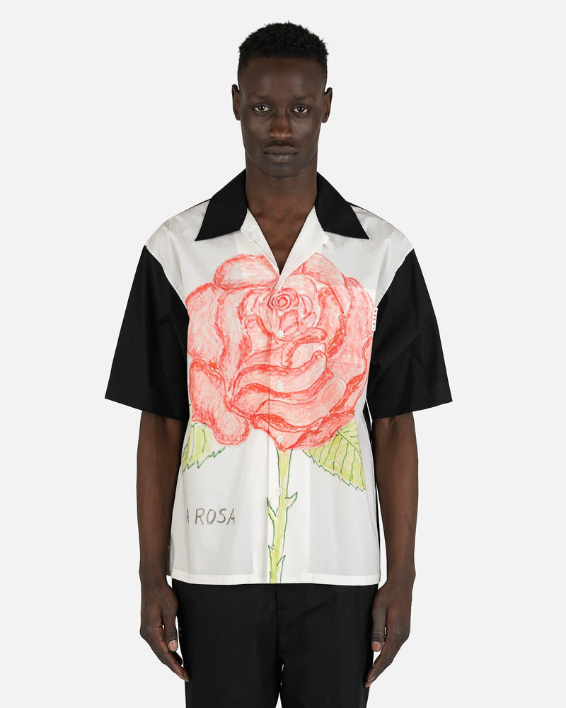 'La Rosa' Motif Button-Up Shirt in Lily White
