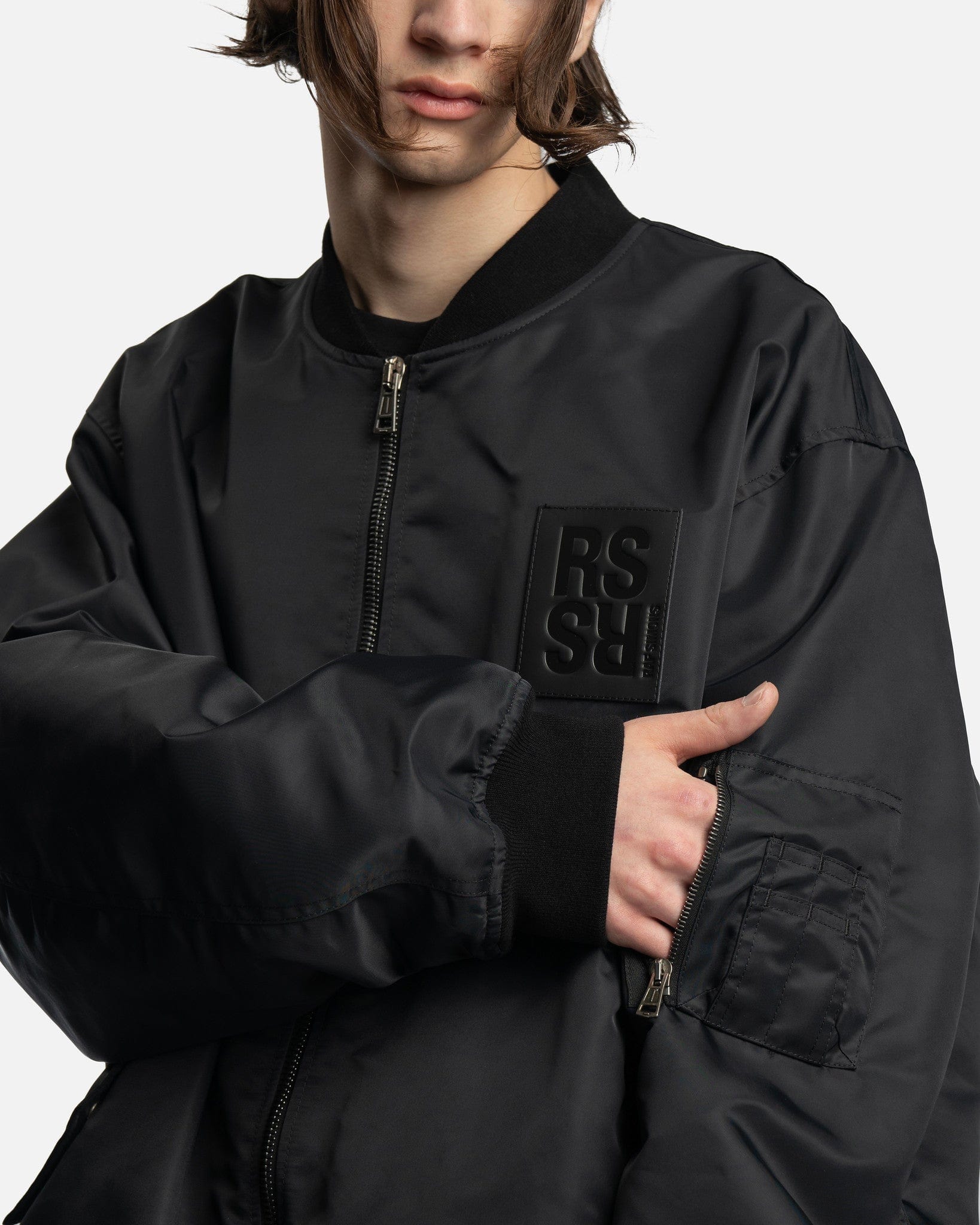 Leather Patch Classic Bomber in Black